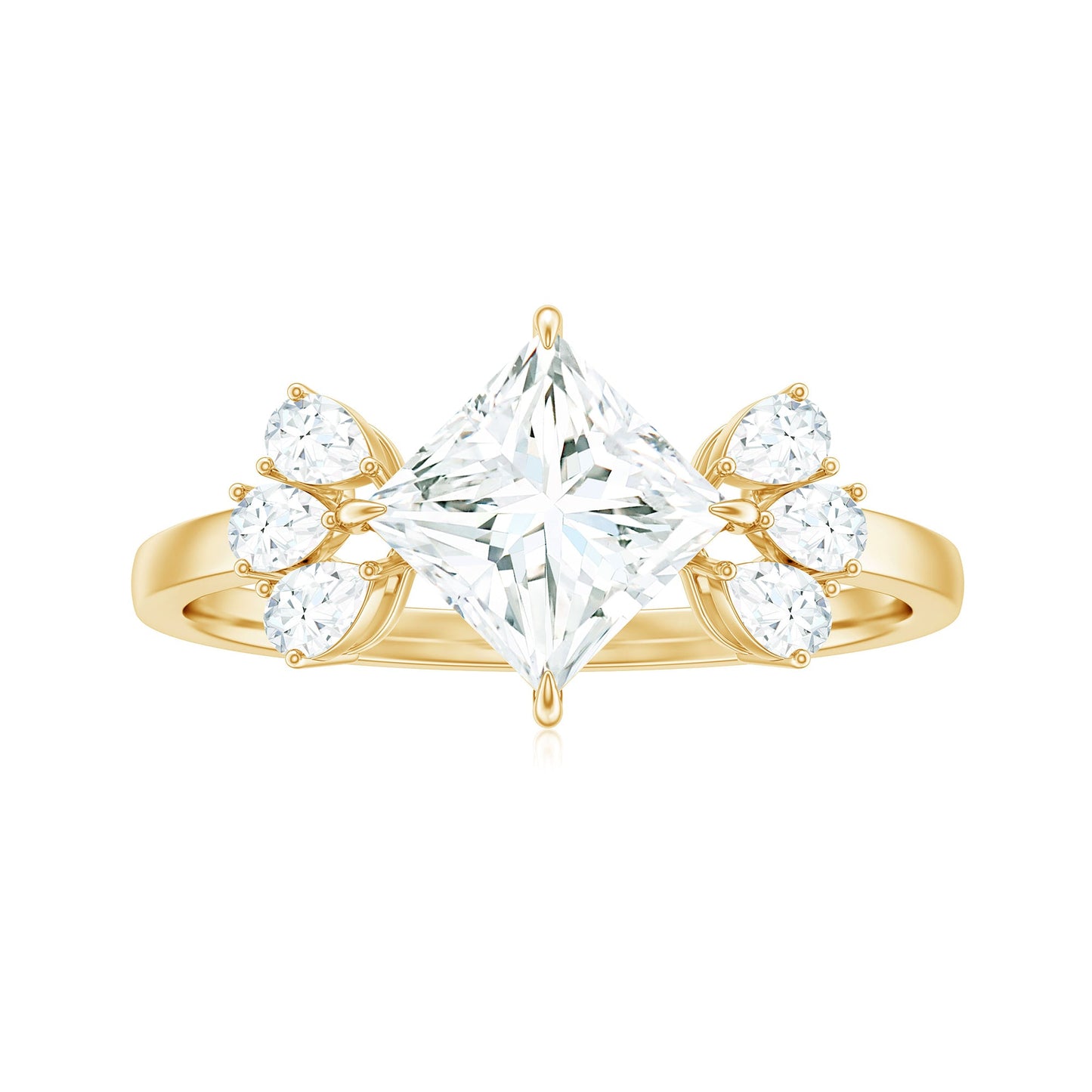 6 mm Princess Cut Moissanite Cluster Engagement Ring