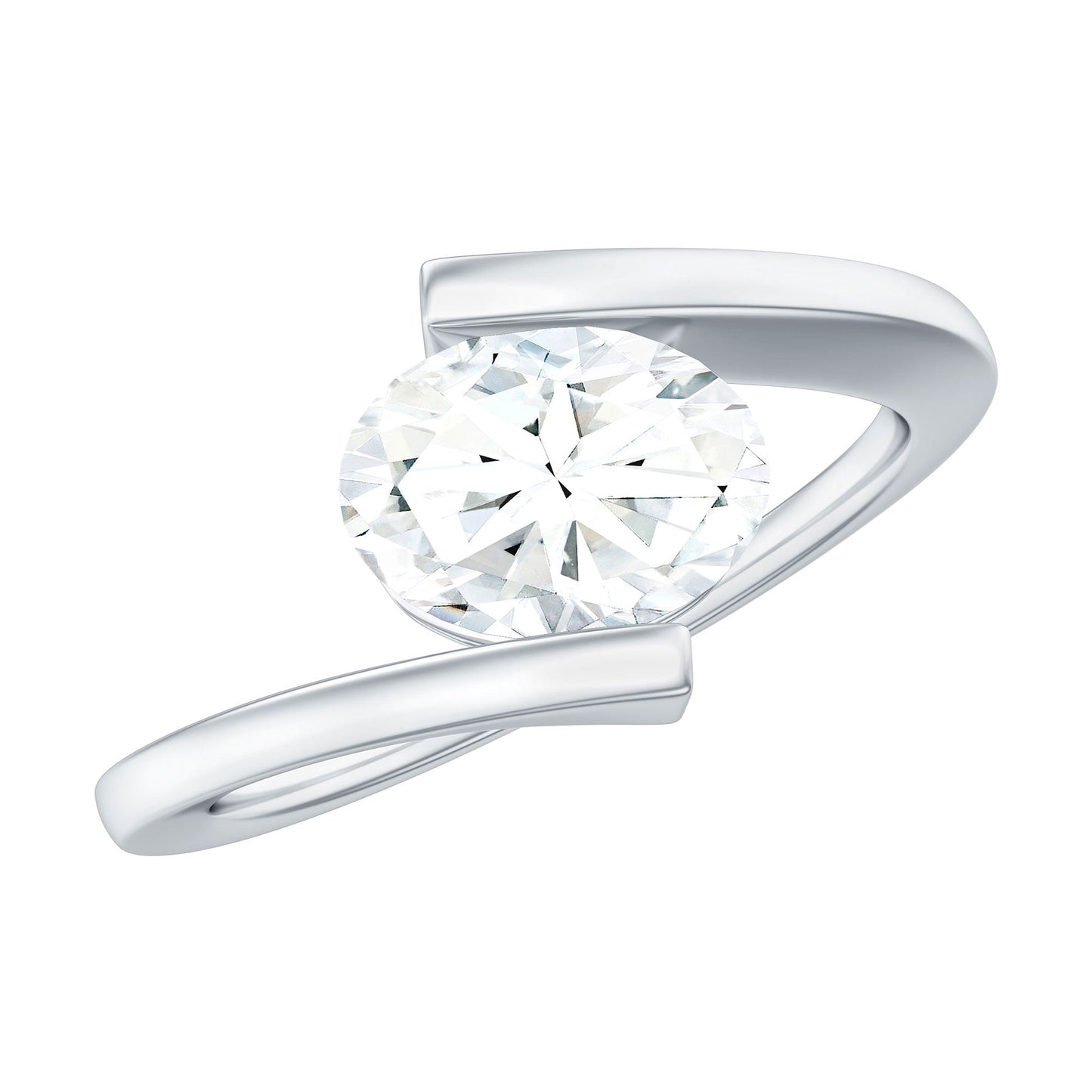 6X8mm Oval Moissanite Solitaire Engagement Ring with Bypass Shank