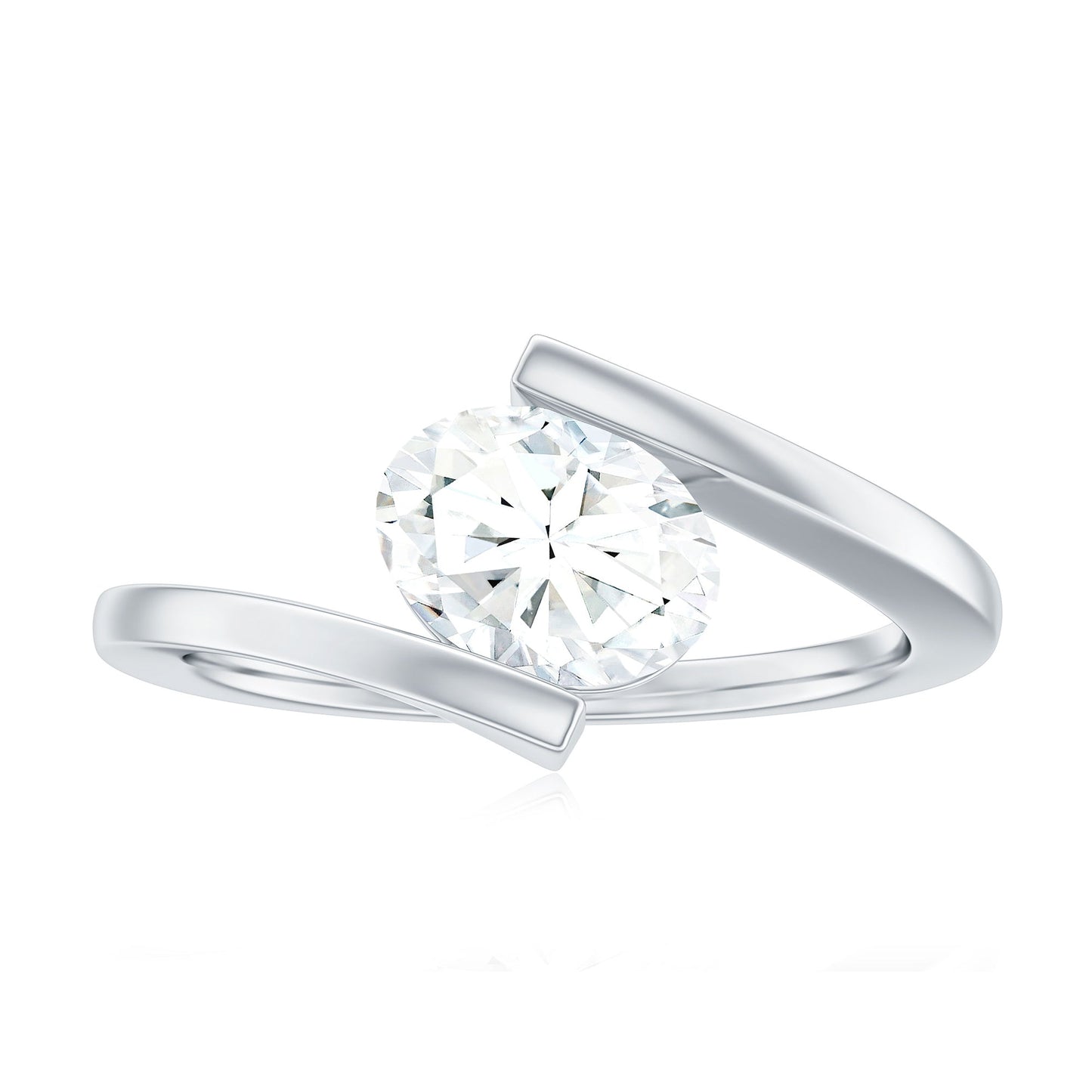 6X8mm Oval Moissanite Solitaire Engagement Ring with Bypass Shank