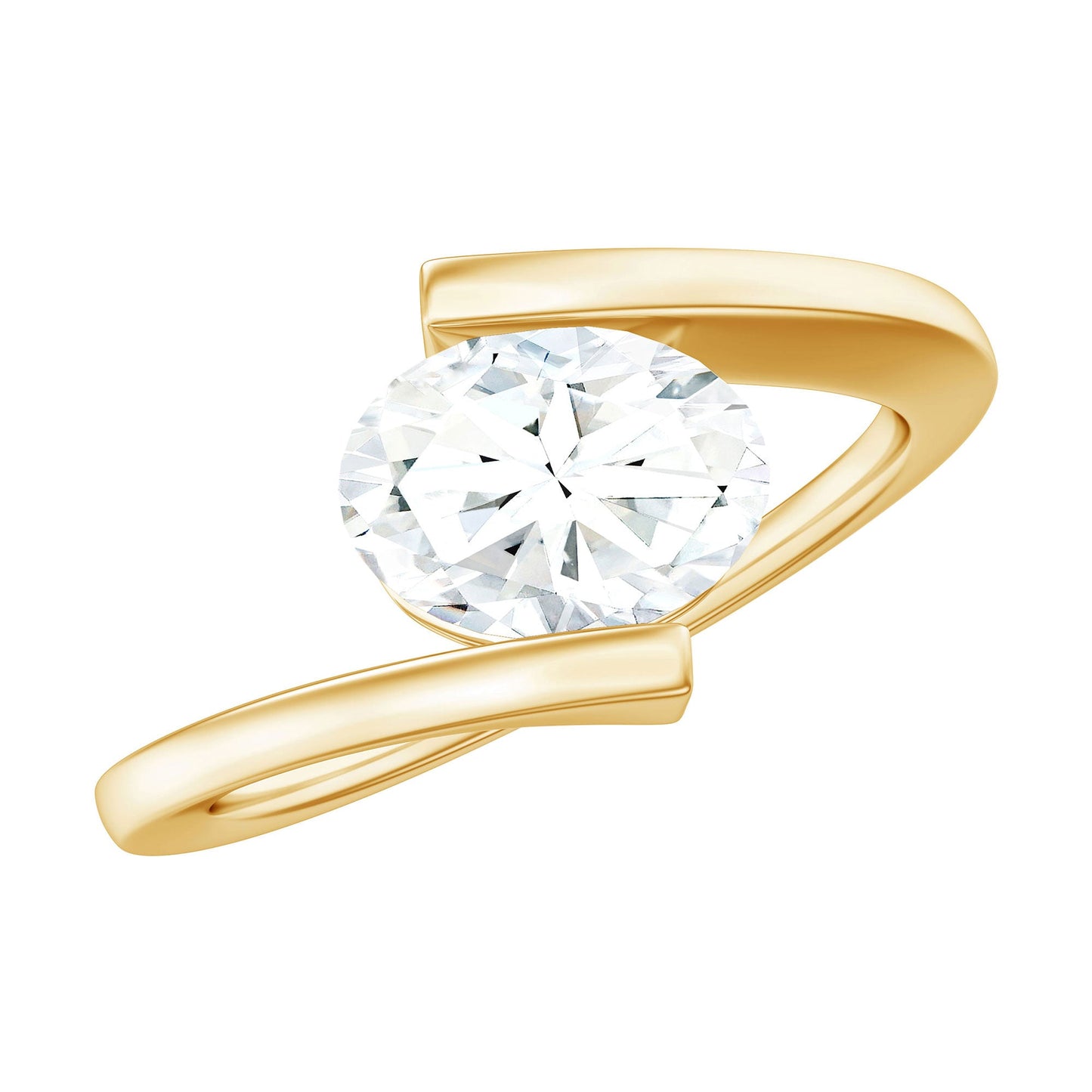 6X8mm Oval Moissanite Solitaire Engagement Ring with Bypass Shank