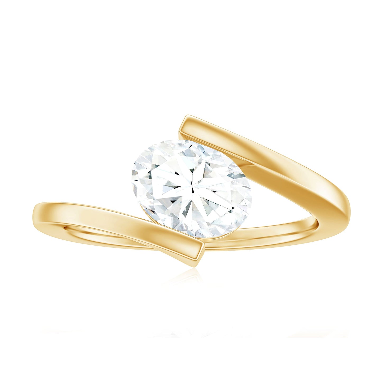 6X8mm Oval Moissanite Solitaire Engagement Ring with Bypass Shank