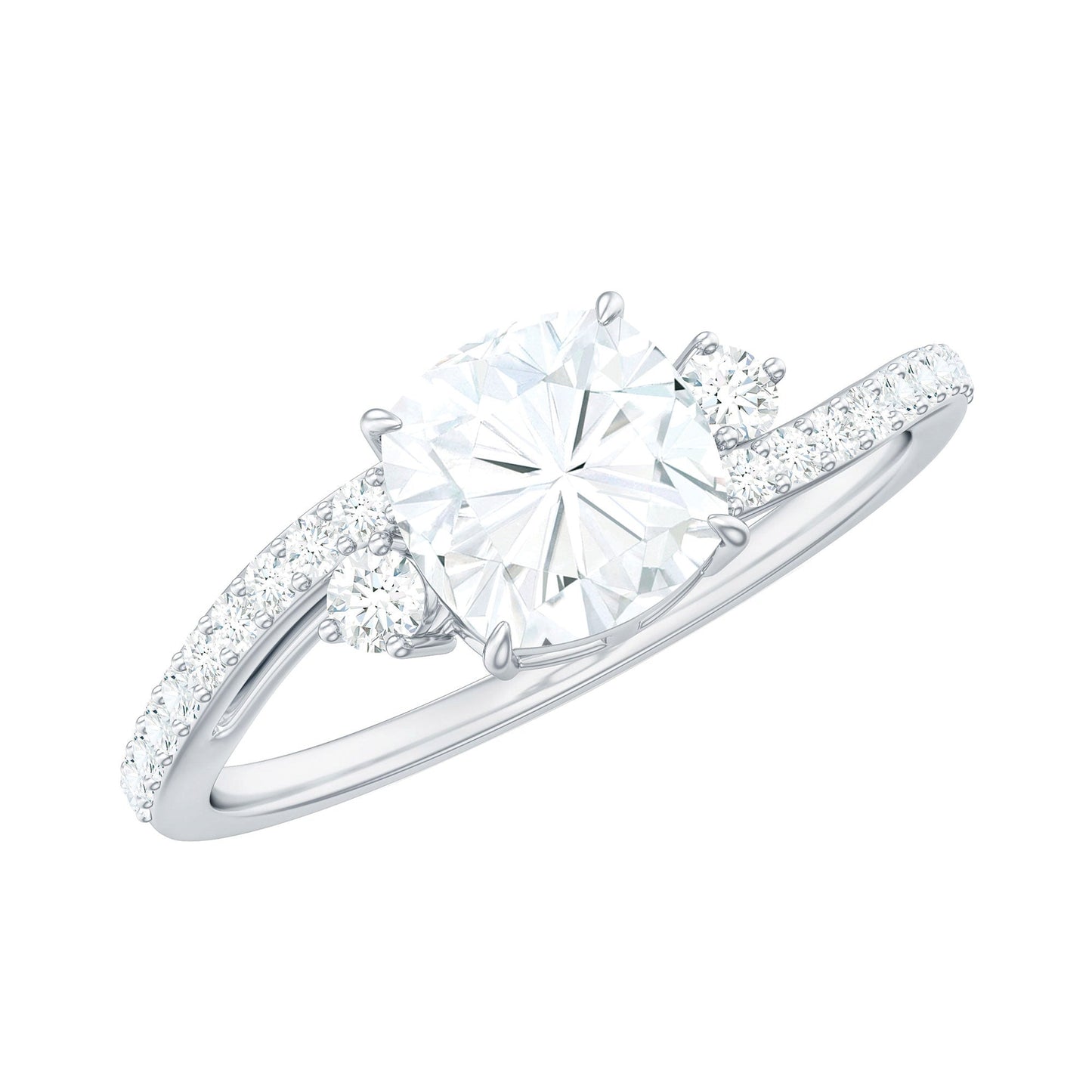 6X6 MM Cushion Cut Moissanite Bypass Engagement Ring for Women
