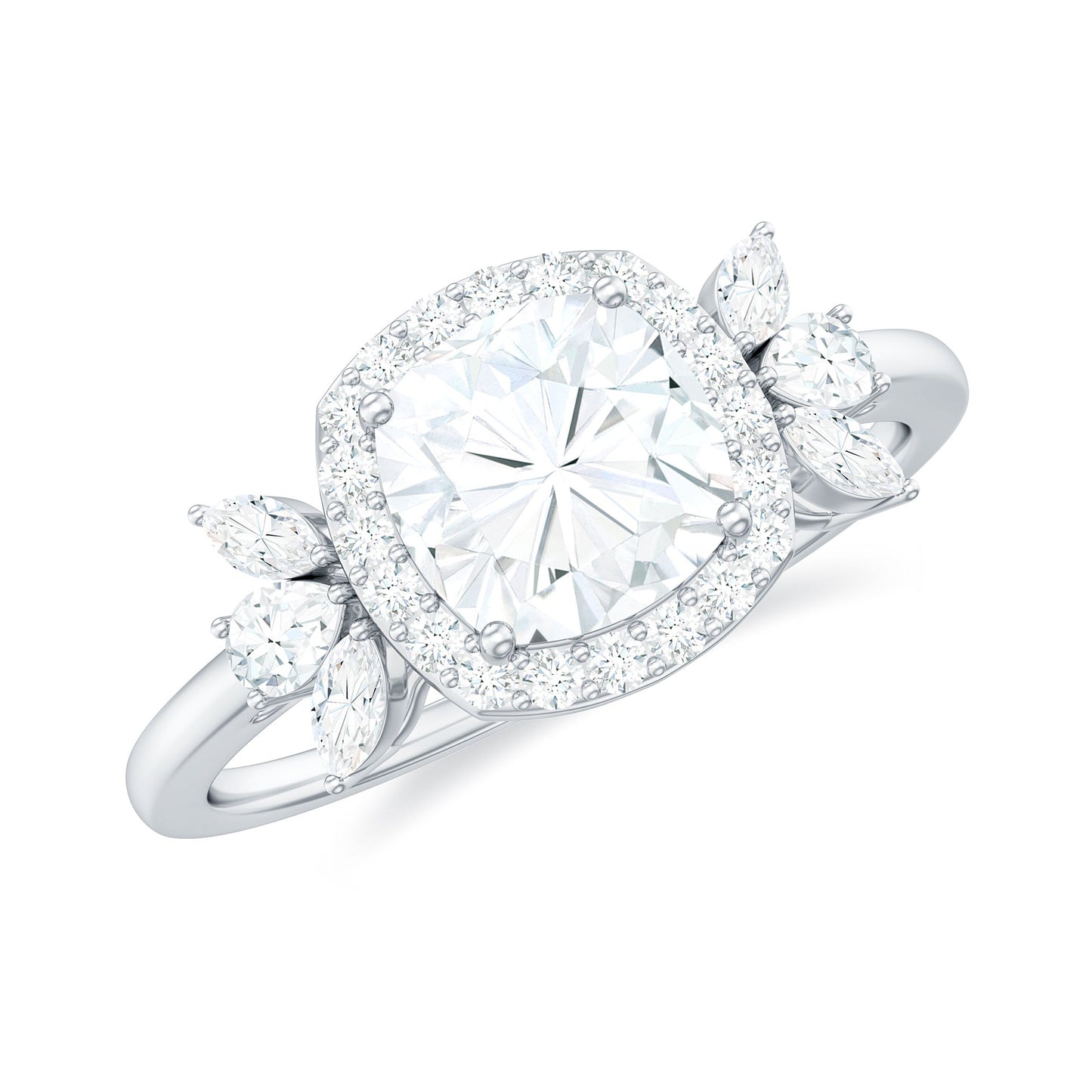 6mm Cushion Cut Moissanite Designer Halo Engagement Ring