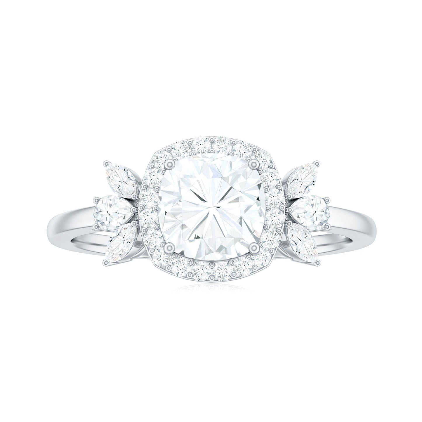 6mm Cushion Cut Moissanite Designer Halo Engagement Ring