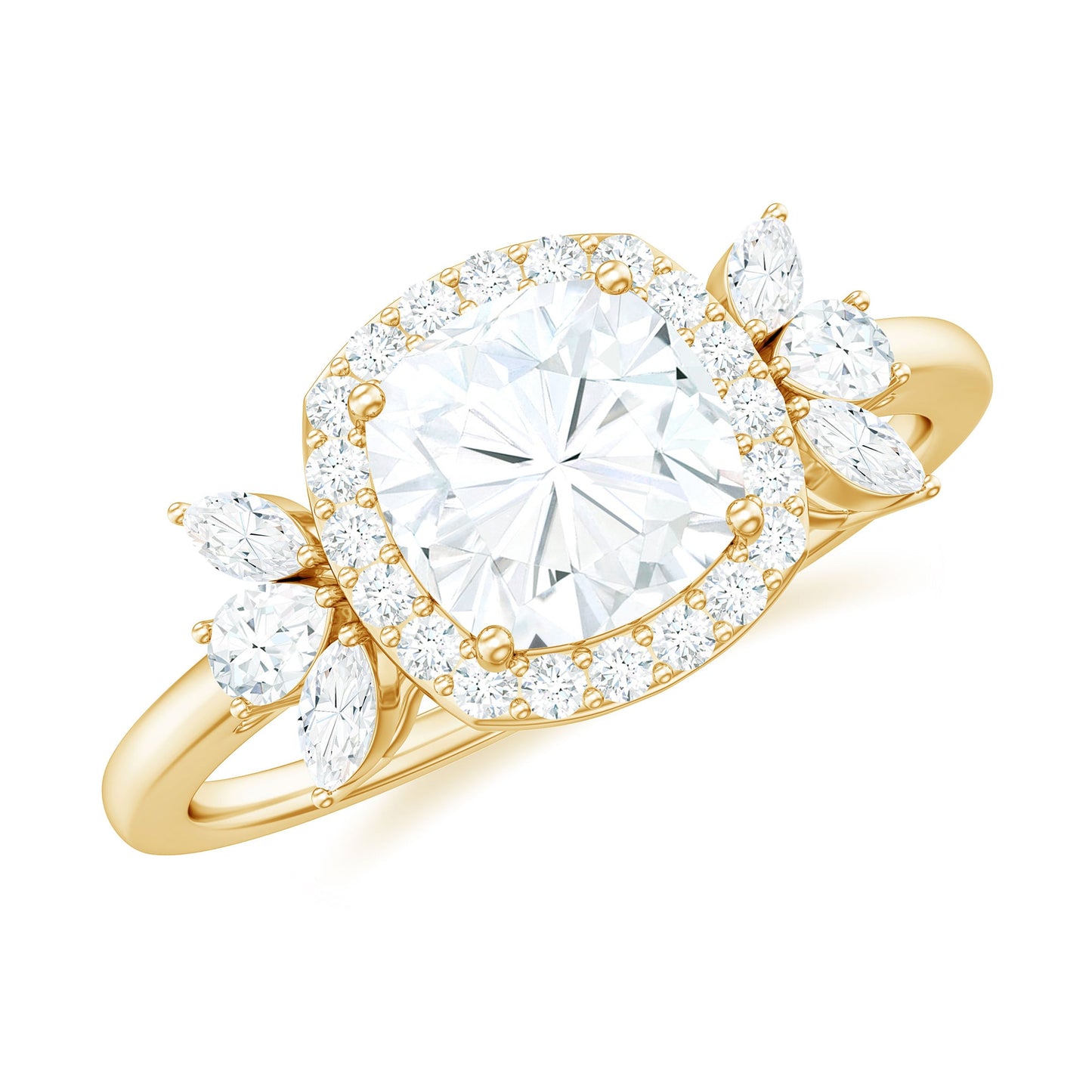 6mm Cushion Cut Moissanite Designer Halo Engagement Ring