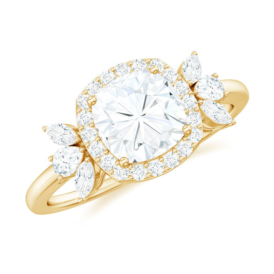 6mm Cushion Cut Moissanite Designer Halo Engagement Ring