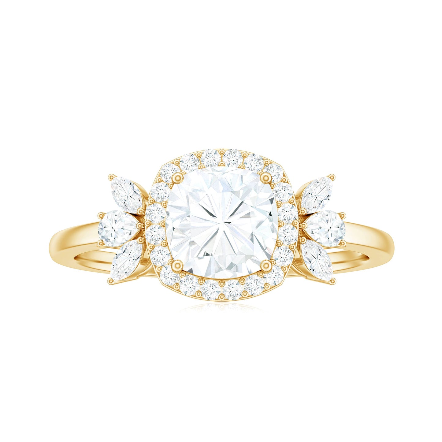 6mm Cushion Cut Moissanite Designer Halo Engagement Ring