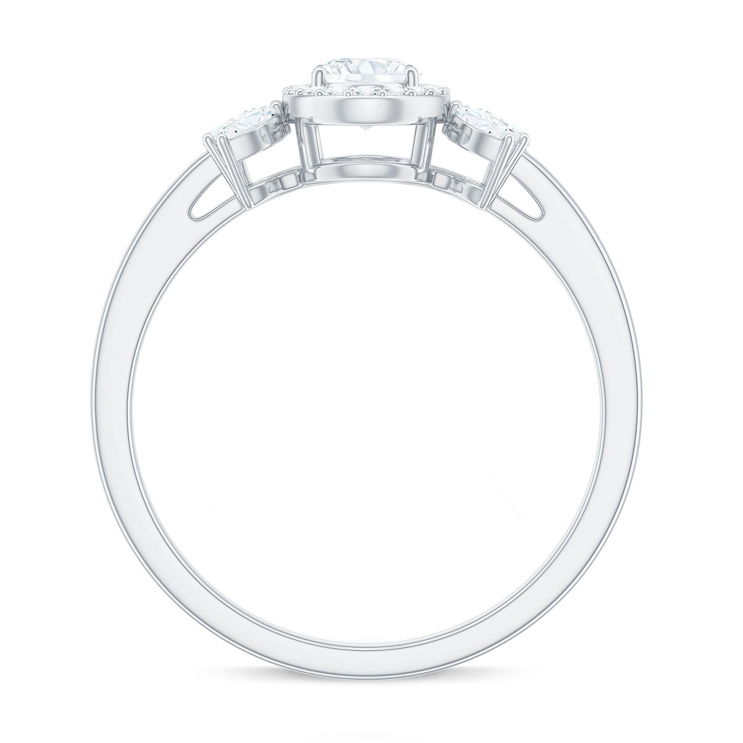 4x6mm Oval Cut Moissanite Halo Engagement Ring with Trio