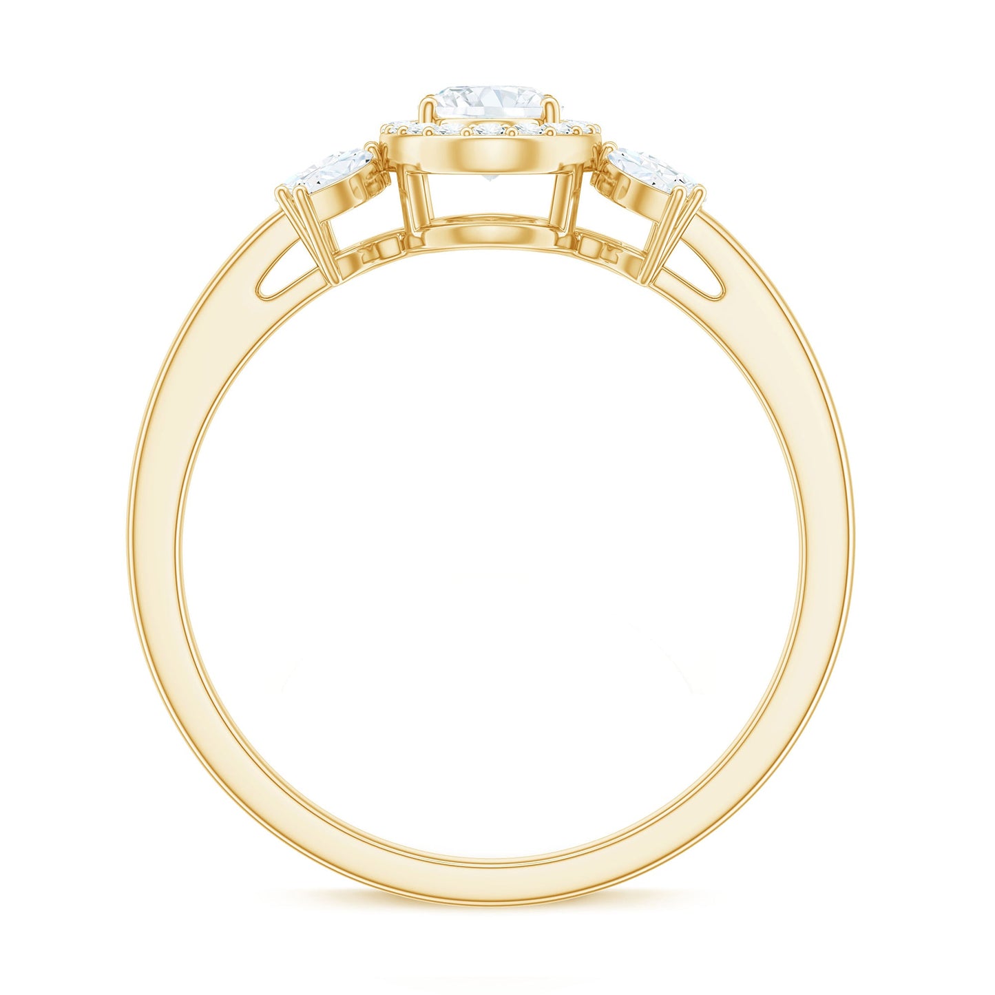 4x6mm Oval Cut Moissanite Halo Engagement Ring with Trio