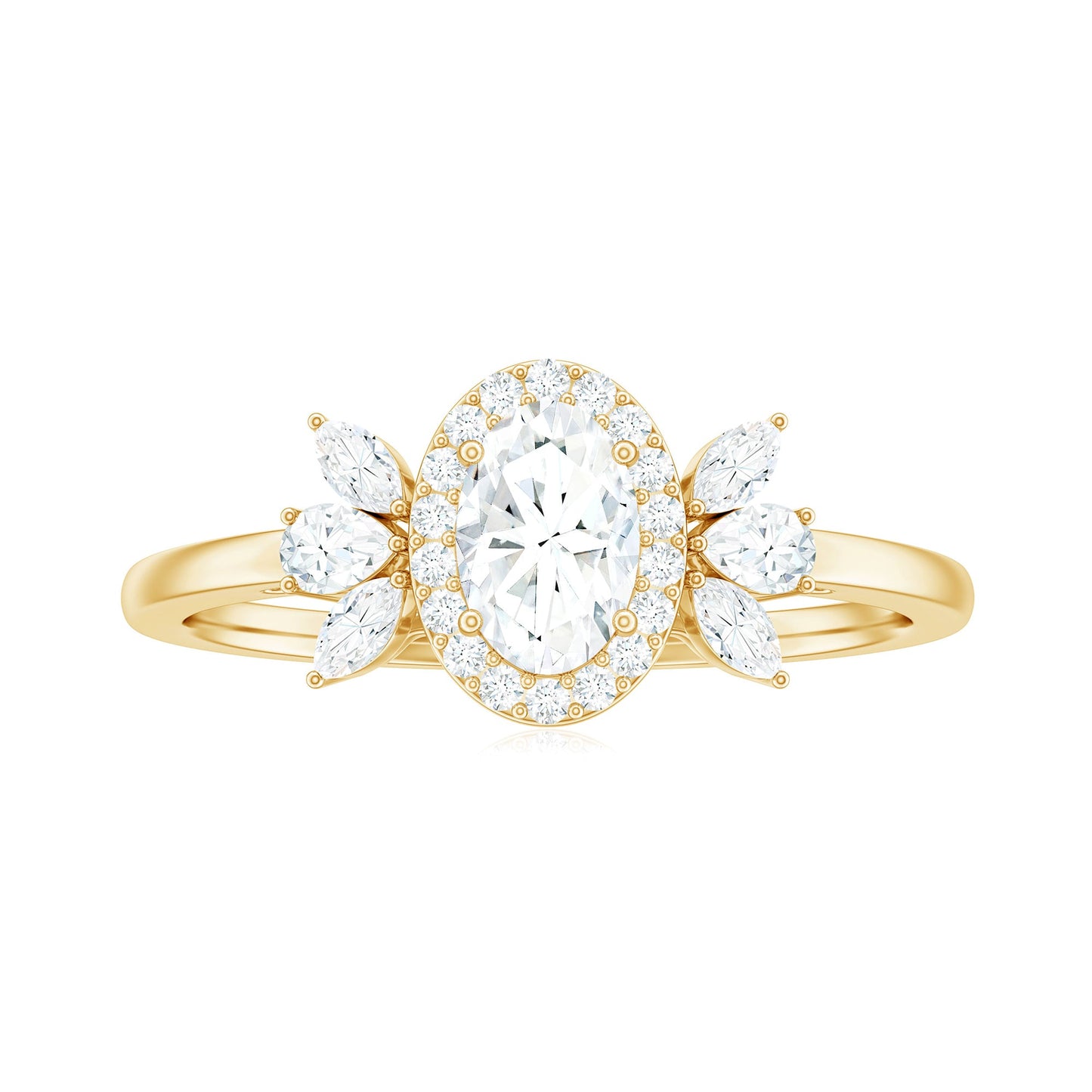 4x6mm Oval Cut Moissanite Halo Engagement Ring with Trio
