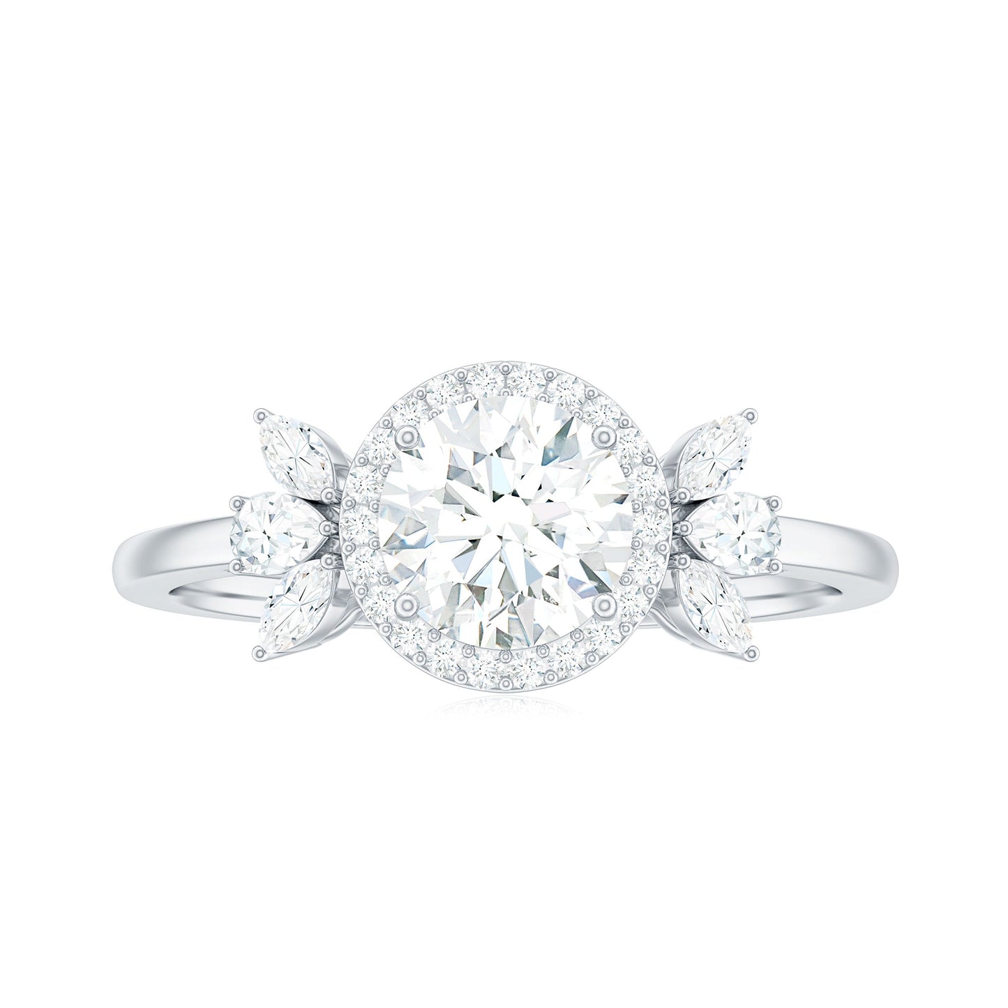 6mm Round Shape Moissanite Designer Halo Engagement Ring