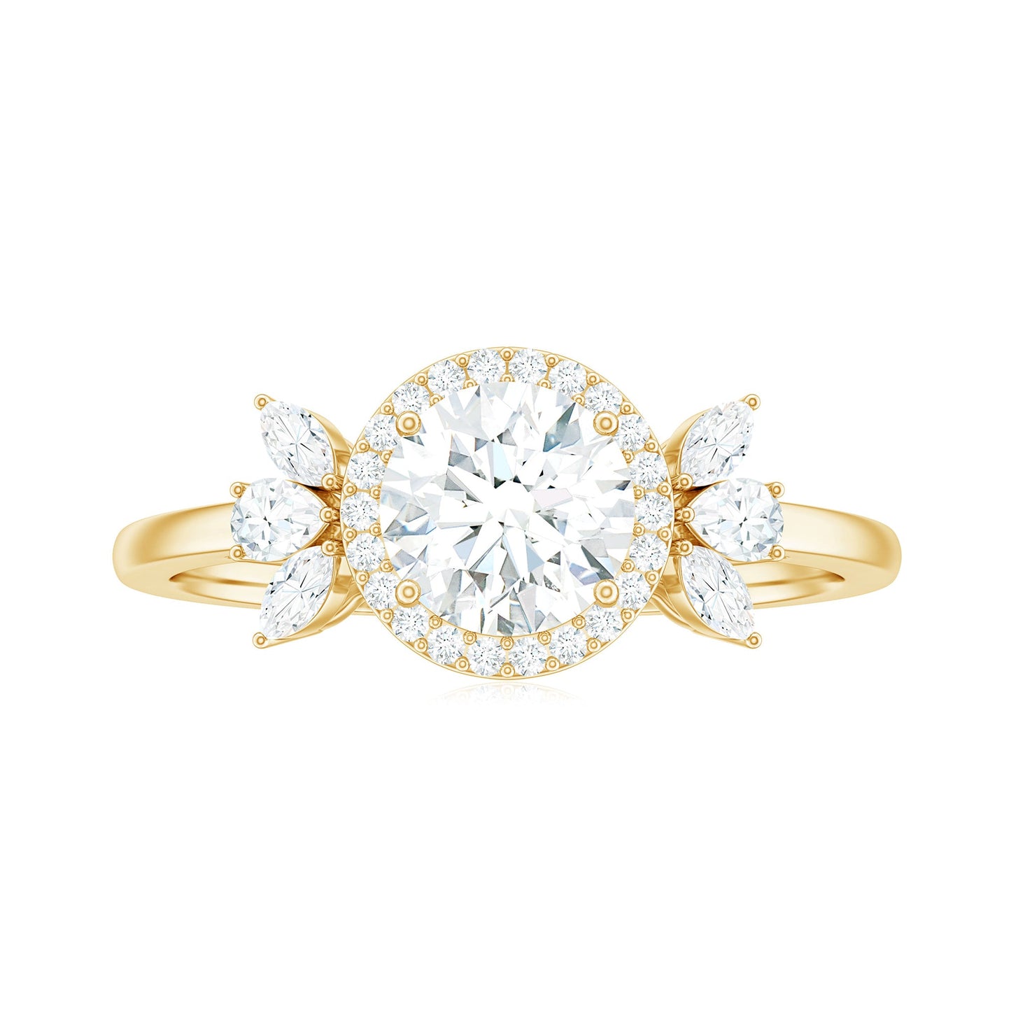 6mm Round Shape Moissanite Designer Halo Engagement Ring