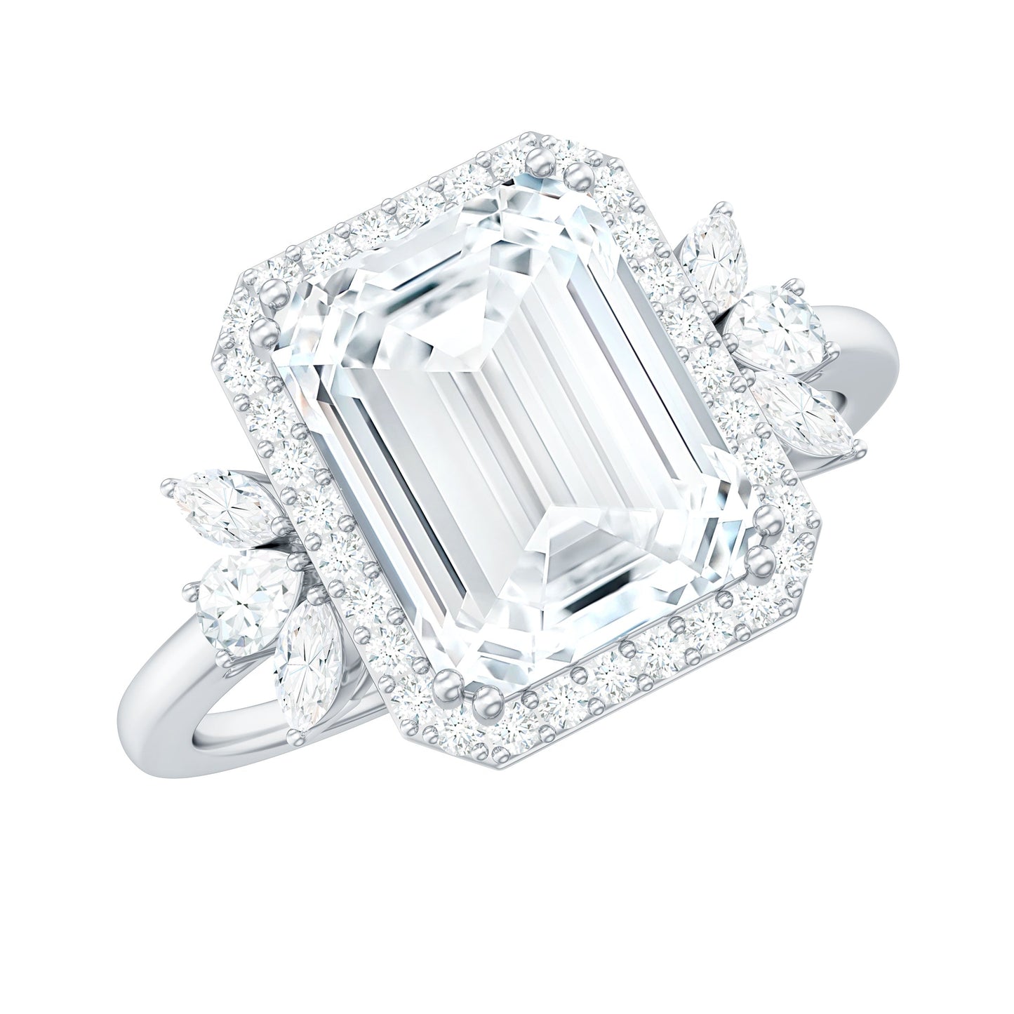 7X9 MM Emerald Cut Certified Moissanite Statement Engagement Ring