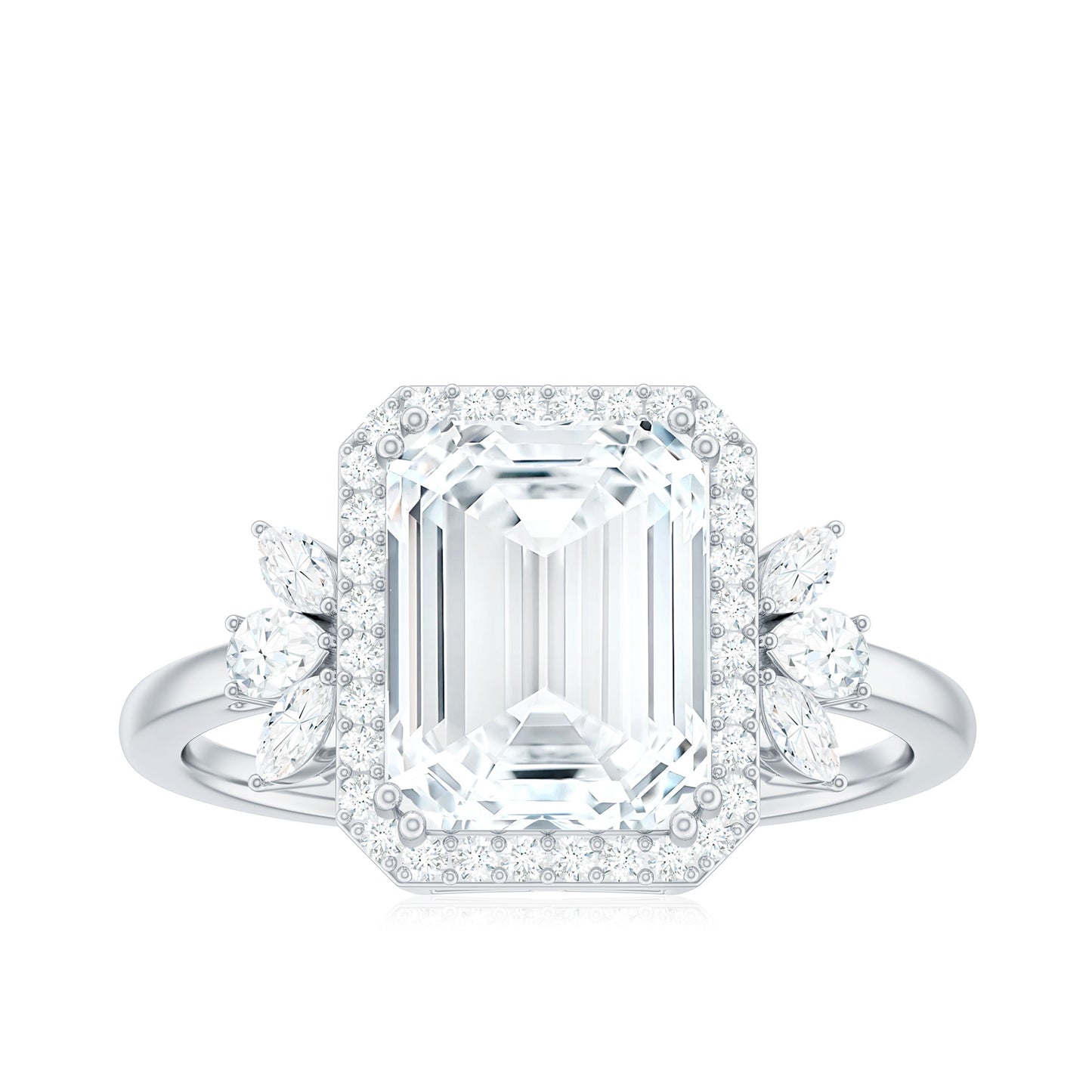 7X9 MM Emerald Cut Certified Moissanite Statement Engagement Ring