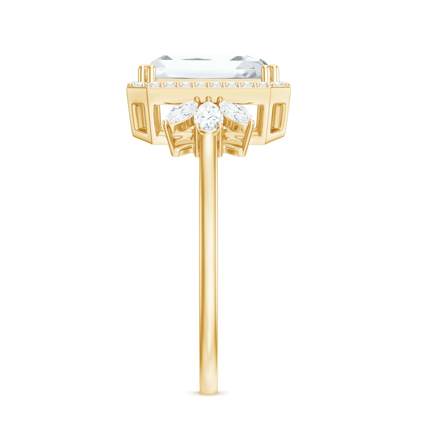 7X9 MM Emerald Cut Certified Moissanite Statement Engagement Ring