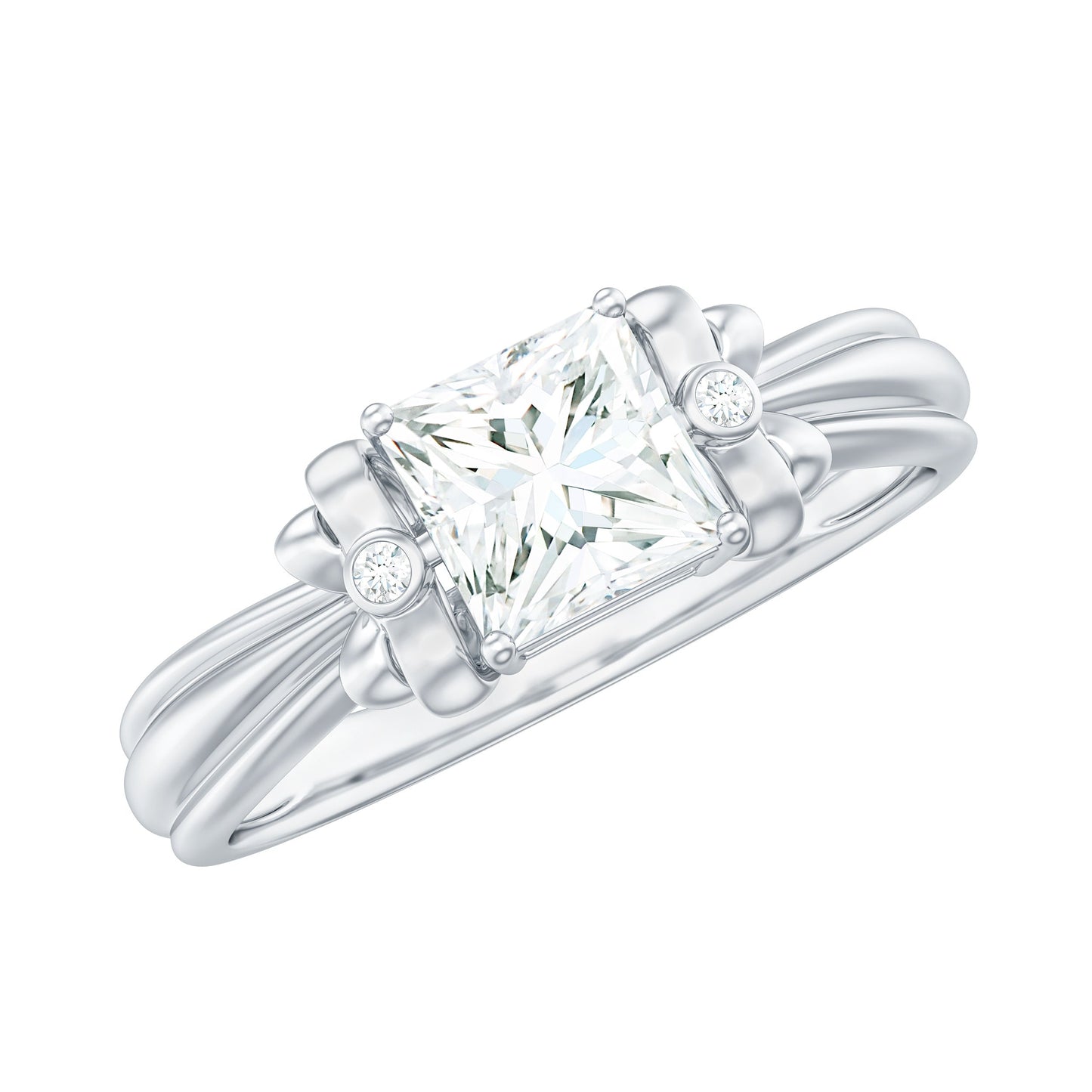 5 MM Princess Cut Certified Moissanite Designer Bow Engagement Ring