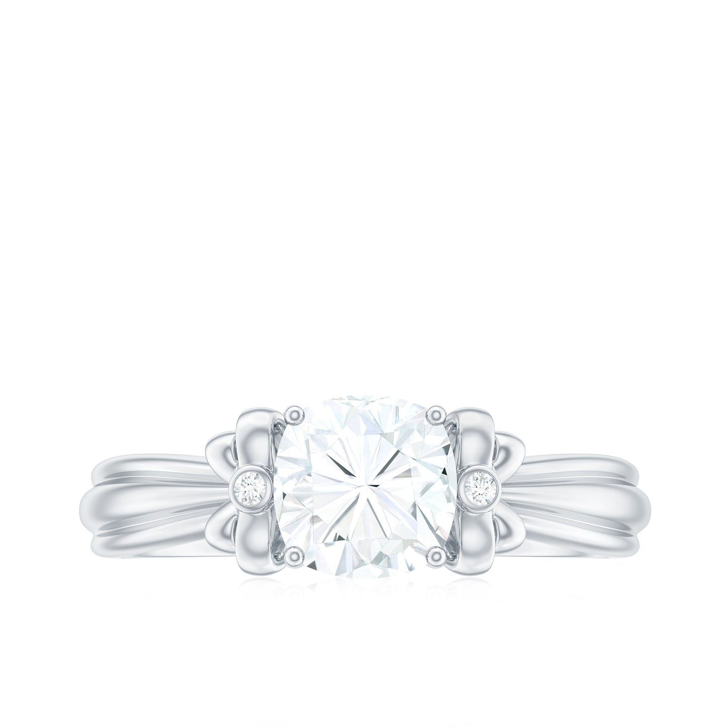 6mm Cushion Cut Moissanite Designer Solitaire Ring with Engraved Shank