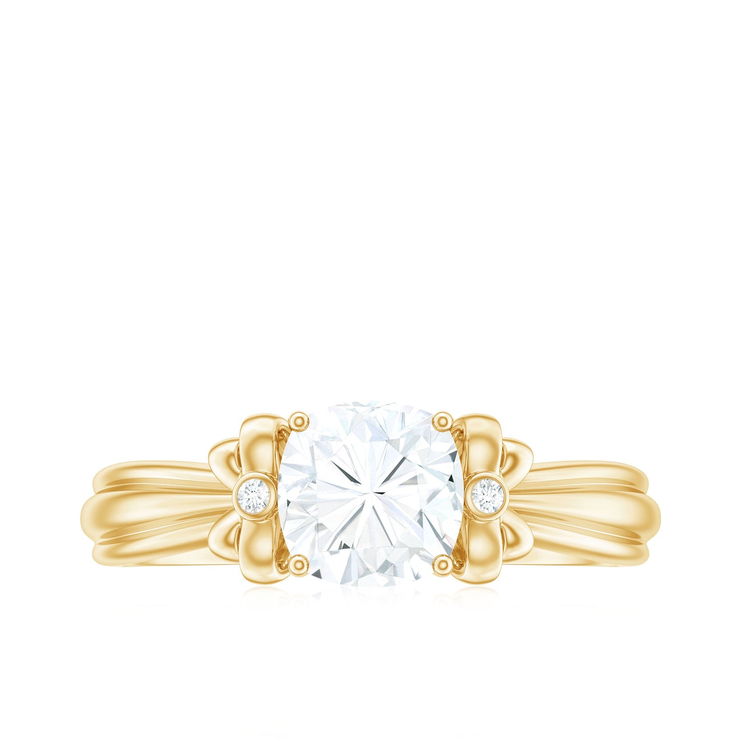 6mm Cushion Cut Moissanite Designer Solitaire Ring with Engraved Shank