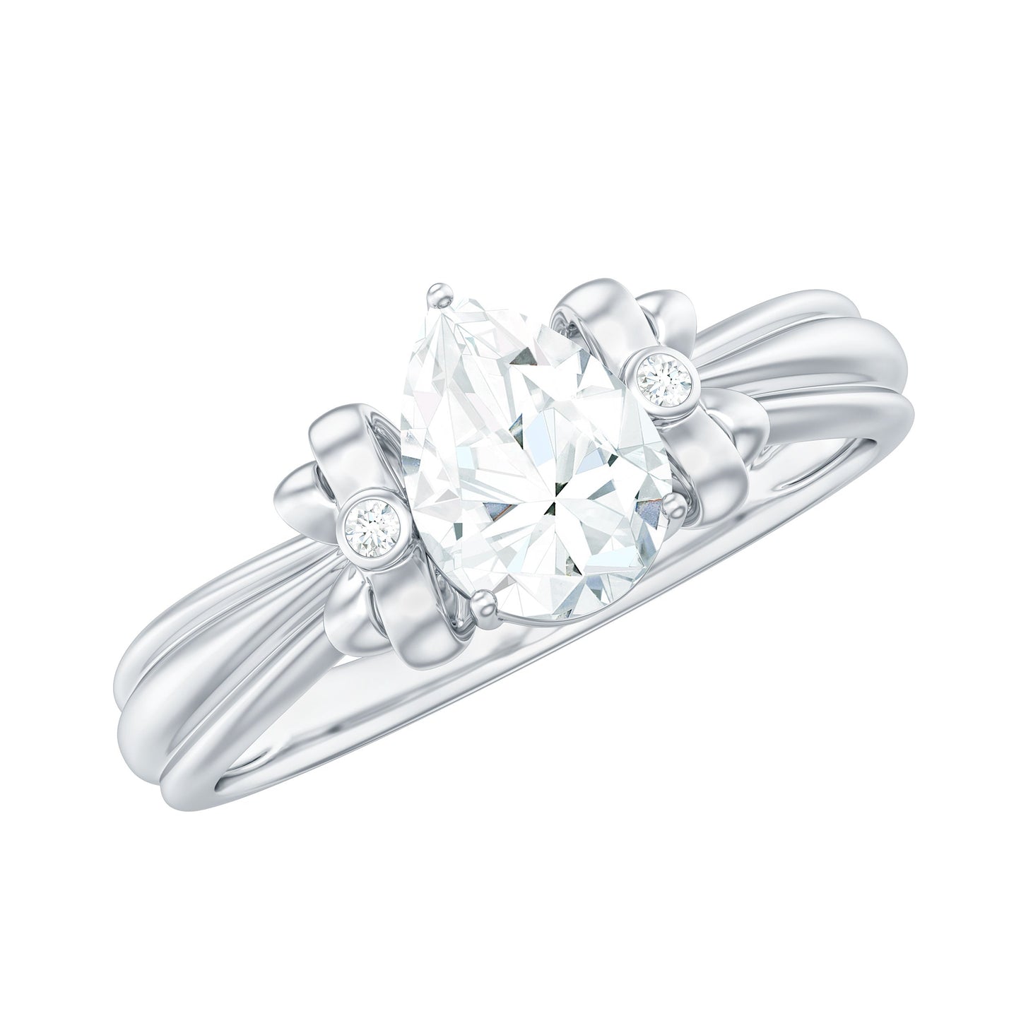 5X7mm Pear Shape Moissanite Bow Engagement Ring