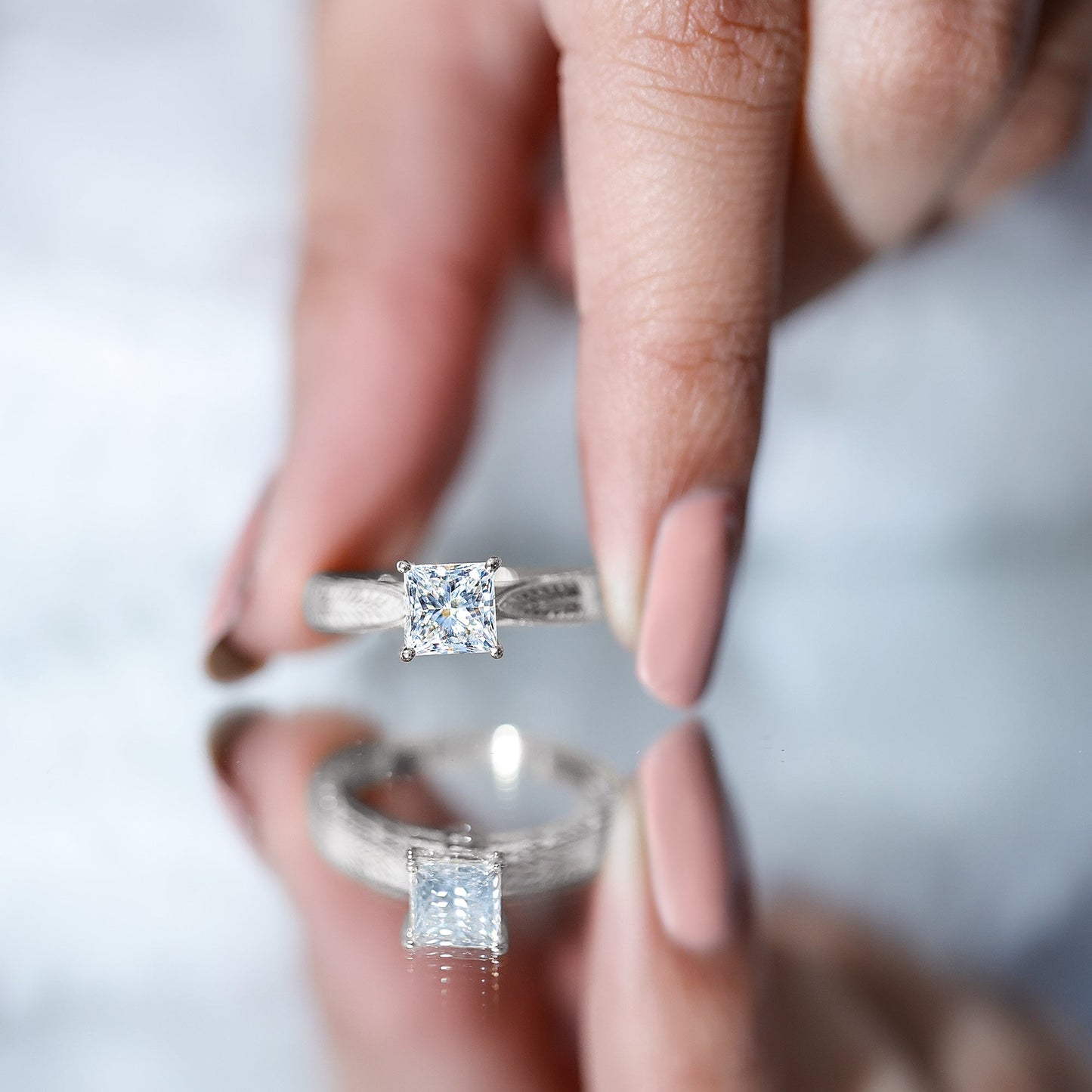 Princess Cut 6 MM Moissanite Solitaire Engagement Ring