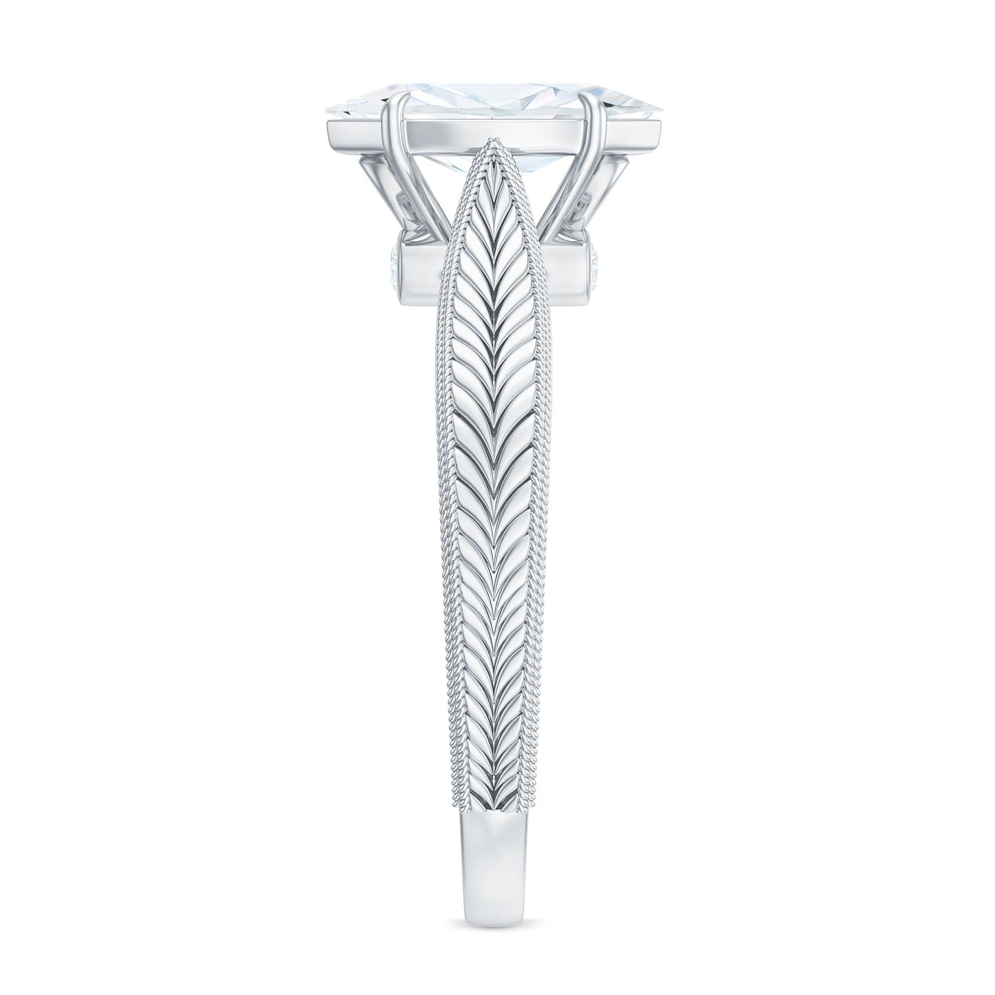 5x10mm Moissanite Marquise Engagement Ring with Leaf Engraved Shank