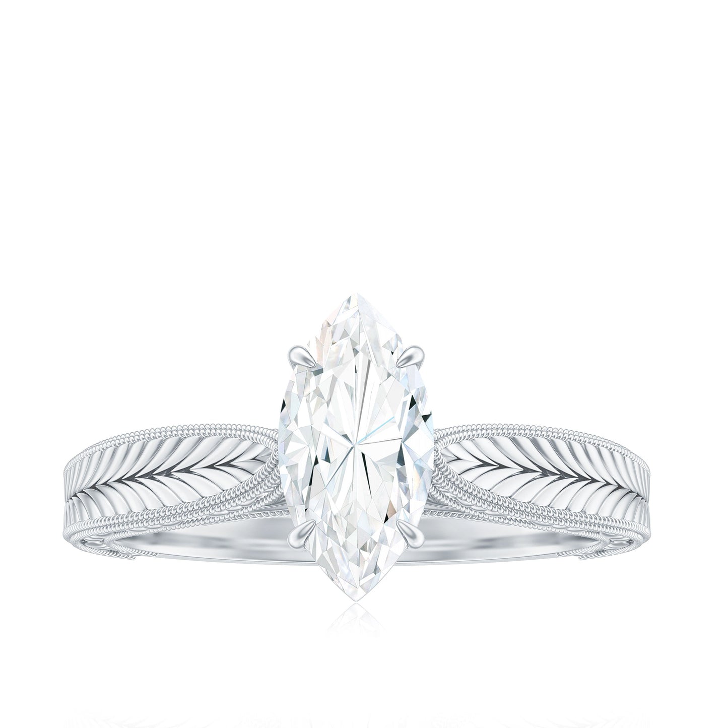 5x10mm Moissanite Marquise Engagement Ring with Leaf Engraved Shank