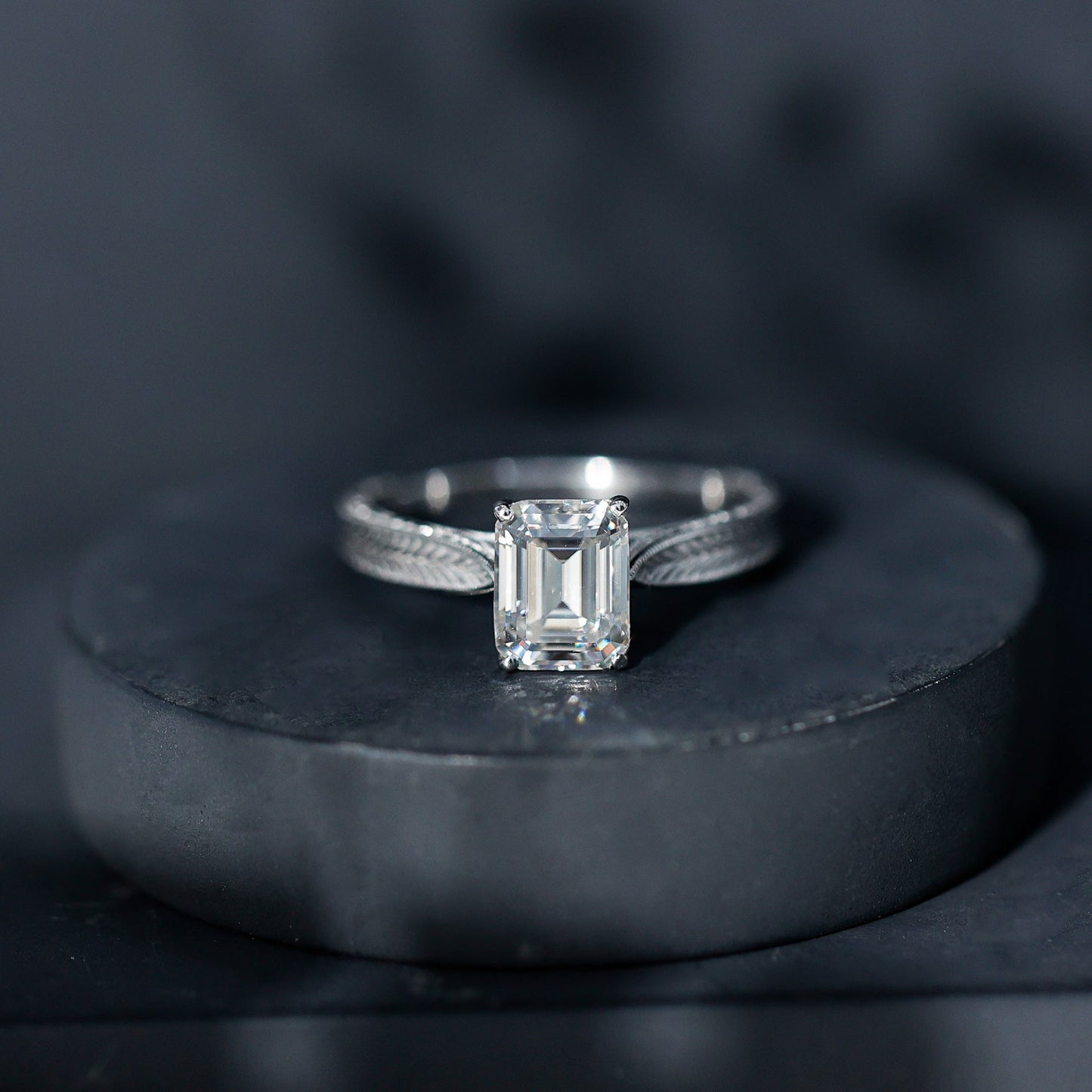 7x9mm Emerald Cut Certified Moissanite Vintage Inspired Engagement Ring