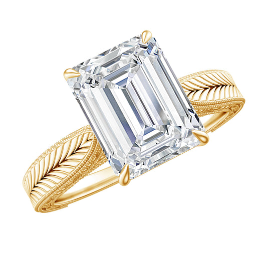 7x9mm Emerald Cut Certified Moissanite Vintage Inspired Engagement Ring