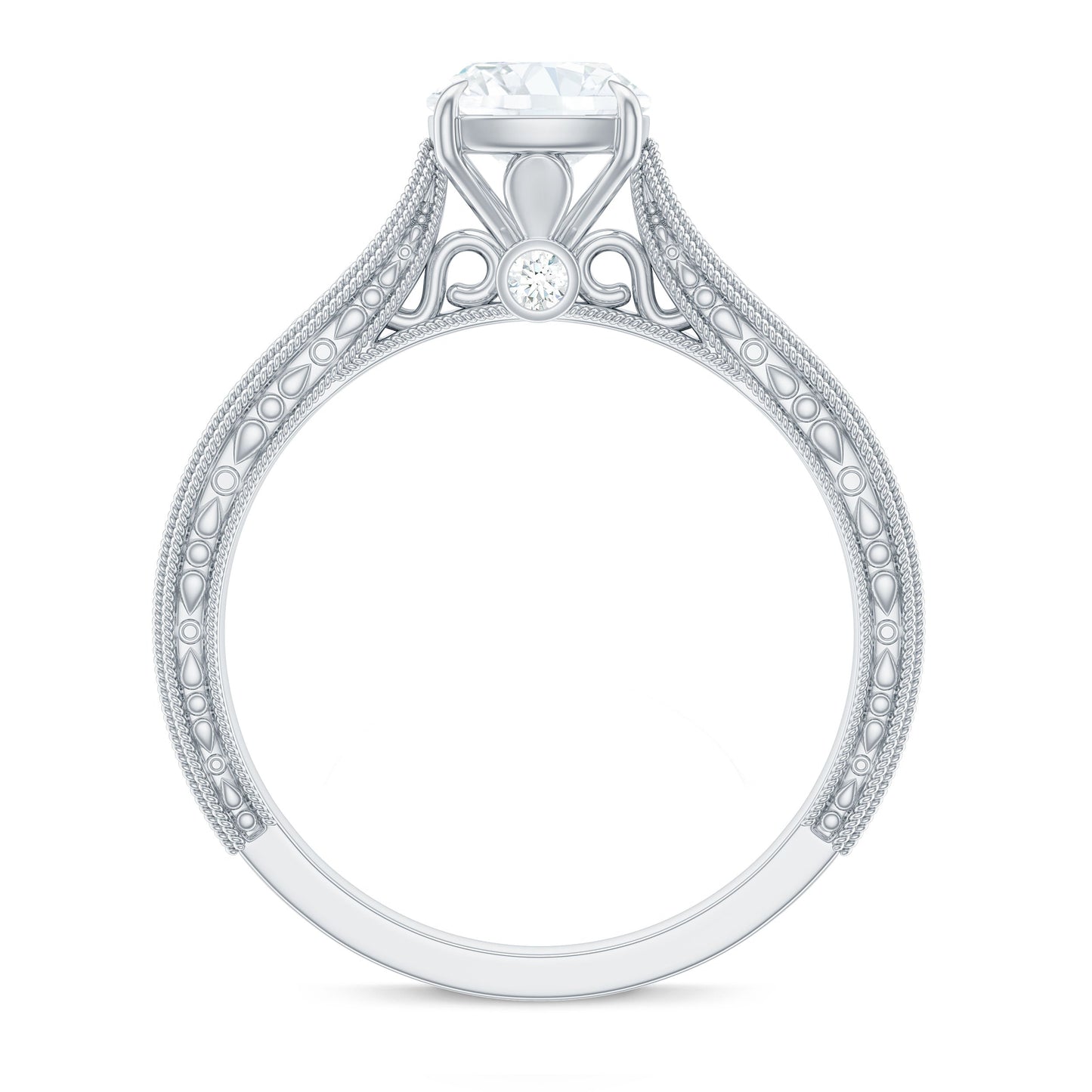 6 mm Cushion Cut Moissanite Solitaire Vintage Inspired Engagement Ring