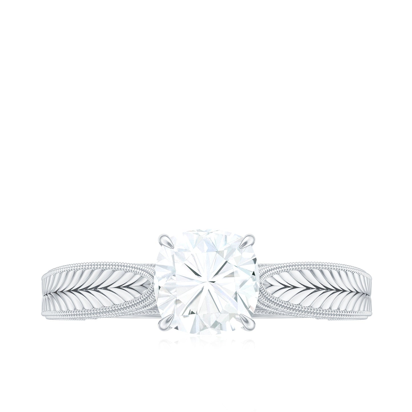 6 mm Cushion Cut Moissanite Solitaire Vintage Inspired Engagement Ring