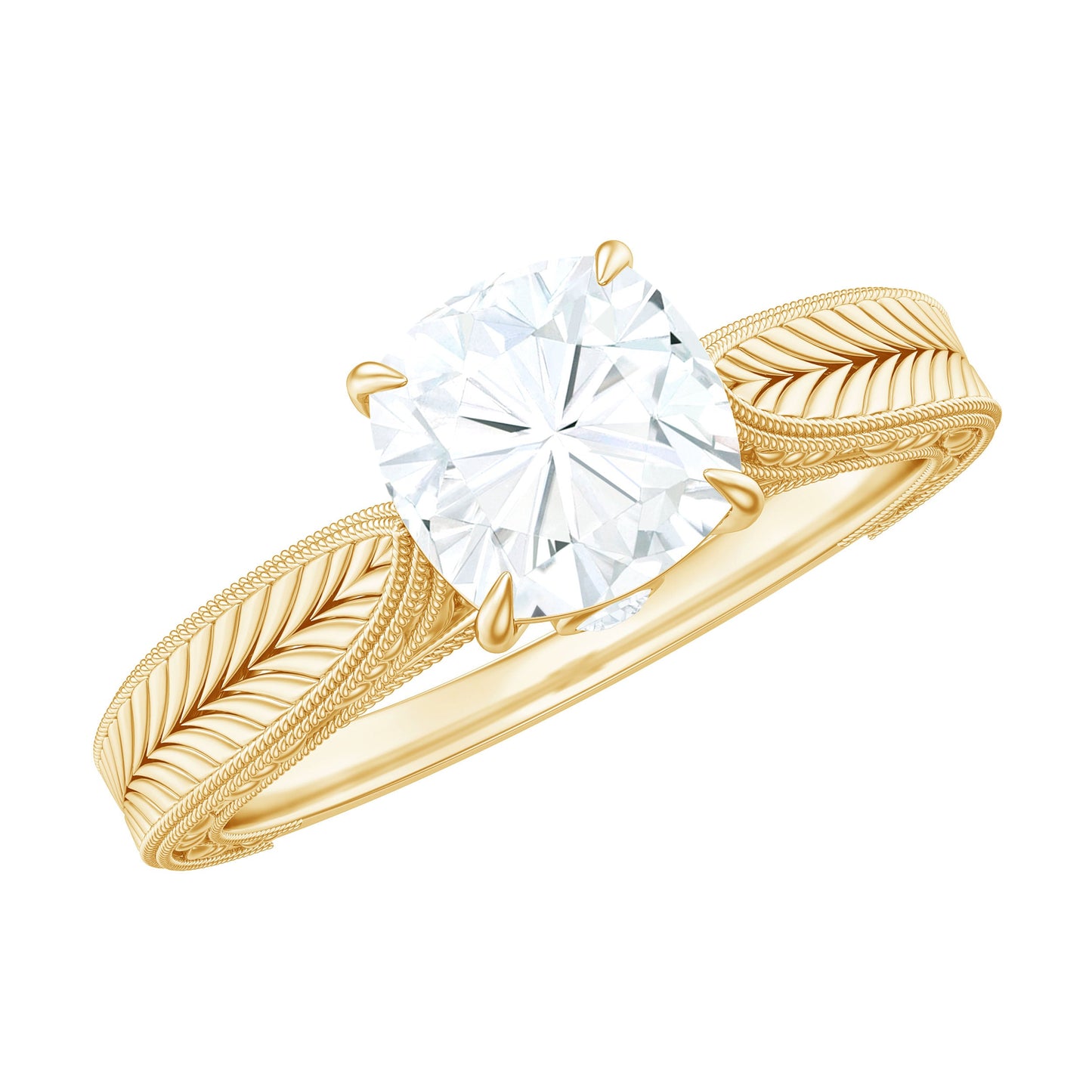 6 mm Cushion Cut Moissanite Solitaire Vintage Inspired Engagement Ring
