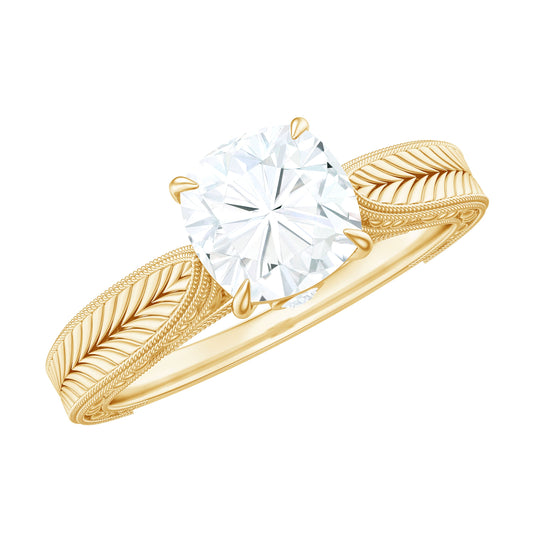 6 mm Cushion Cut Moissanite Solitaire Vintage Inspired Engagement Ring