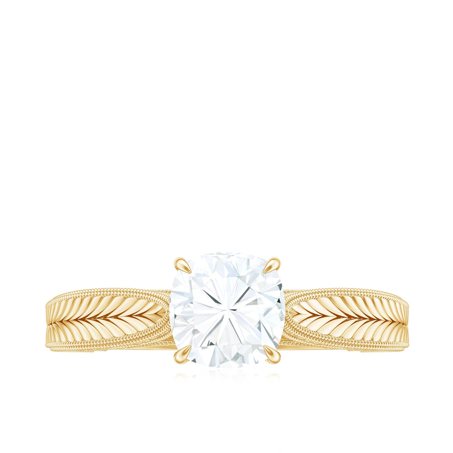 6 mm Cushion Cut Moissanite Solitaire Vintage Inspired Engagement Ring