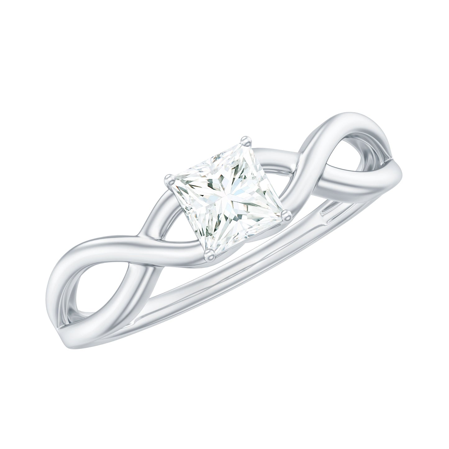 Princess Cut Moissanite Solitaire Crossover Ring for Women