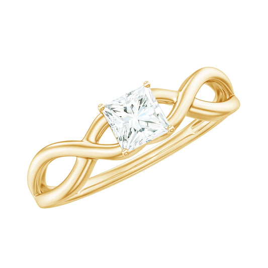 Princess Cut Moissanite Solitaire Crossover Ring for Women