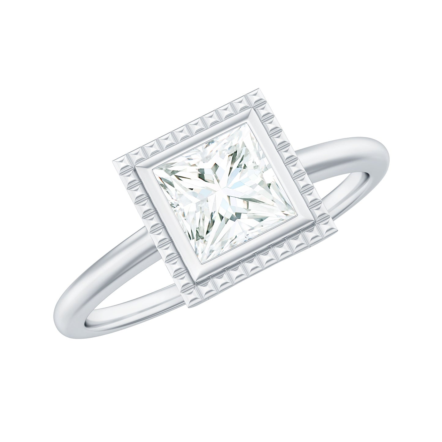 5mm Princess Cut Moissanite Solitaire Ring in Bezel Setting