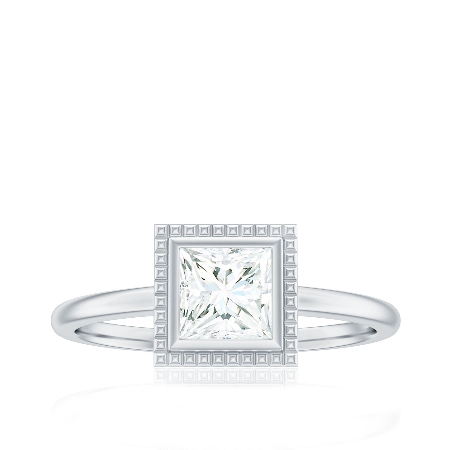 5mm Princess Cut Moissanite Solitaire Ring in Bezel Setting