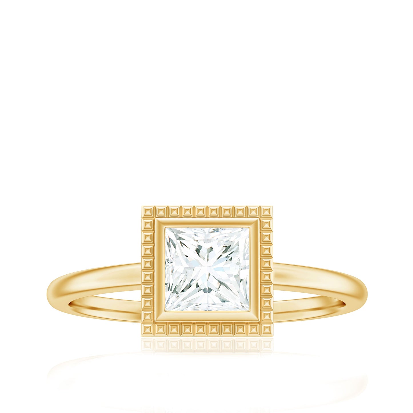 5mm Princess Cut Moissanite Solitaire Ring in Bezel Setting