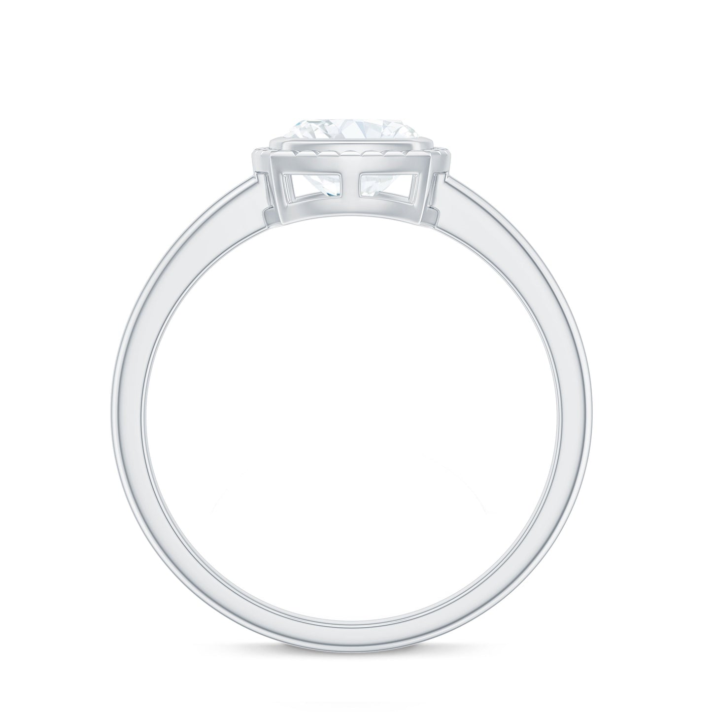 6mm Cushion Cut Moissanite Solitaire Ring in Bezel Setting
