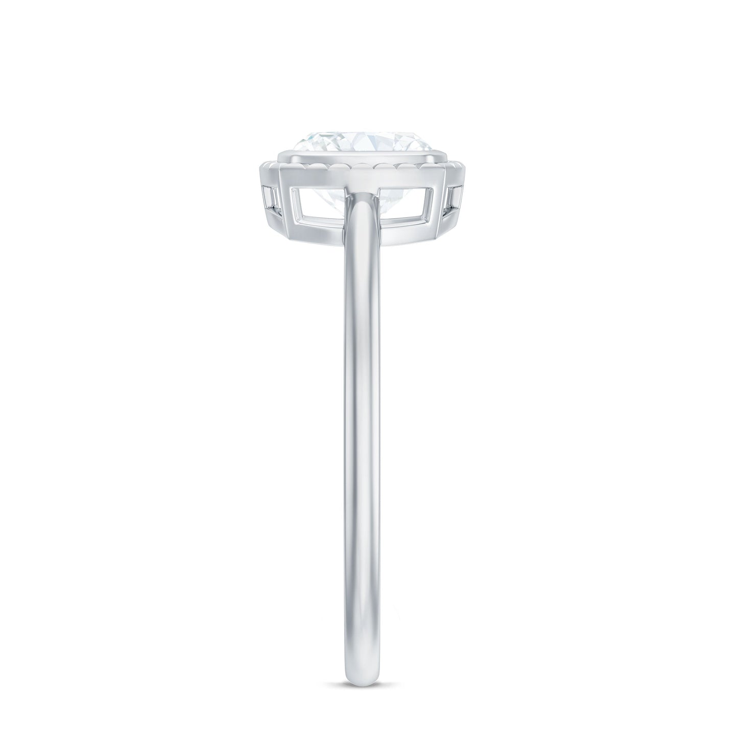 6mm Cushion Cut Moissanite Solitaire Ring in Bezel Setting
