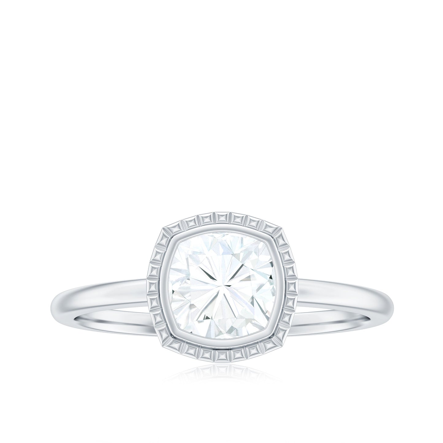 6mm Cushion Cut Moissanite Solitaire Ring in Bezel Setting