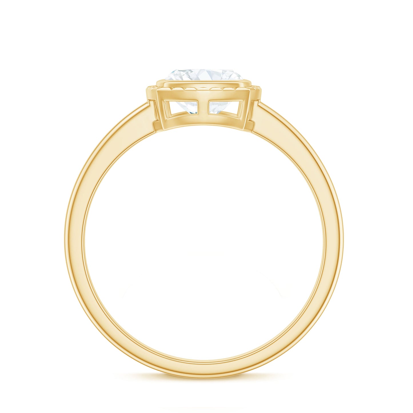6mm Cushion Cut Moissanite Solitaire Ring in Bezel Setting