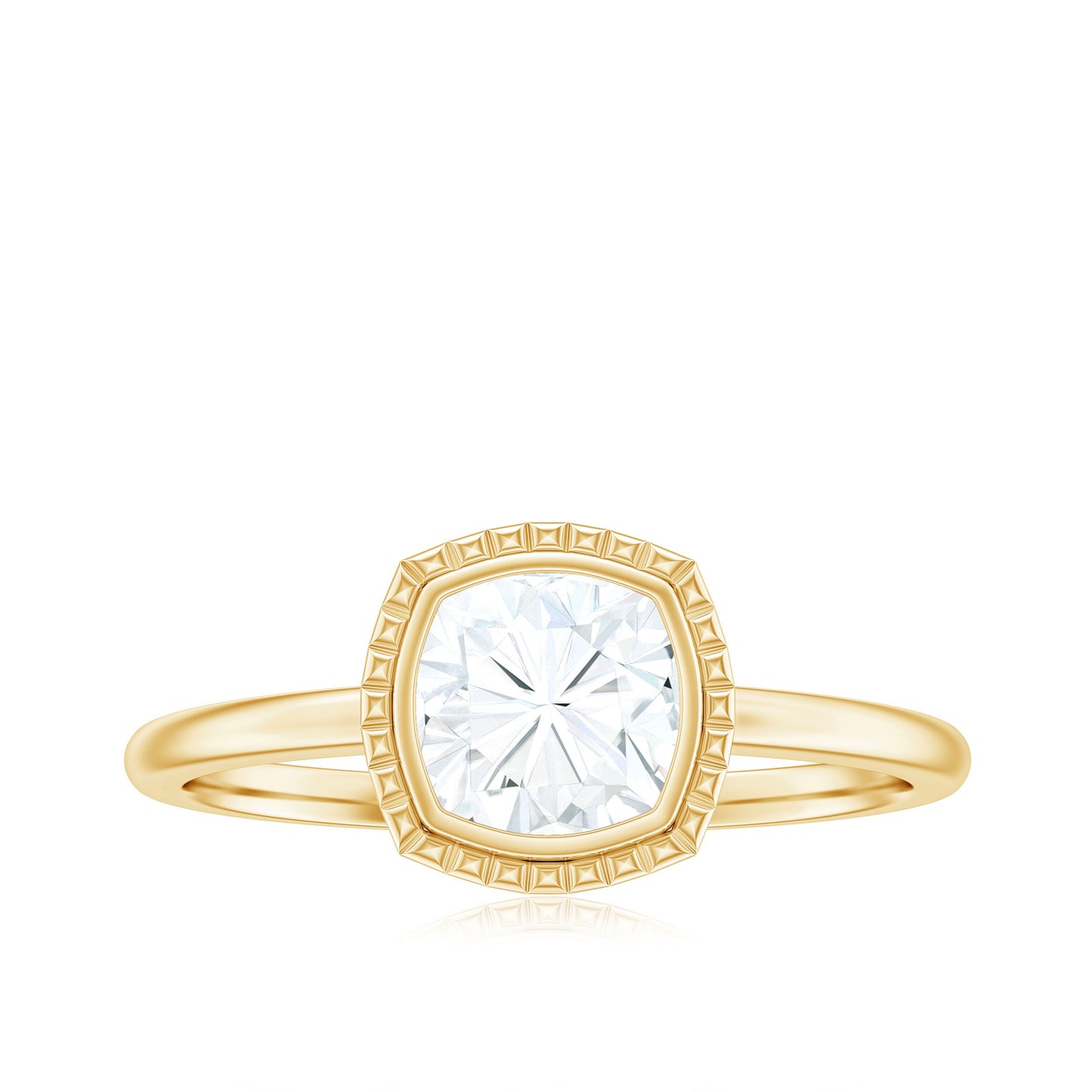 6mm Cushion Cut Moissanite Solitaire Ring in Bezel Setting