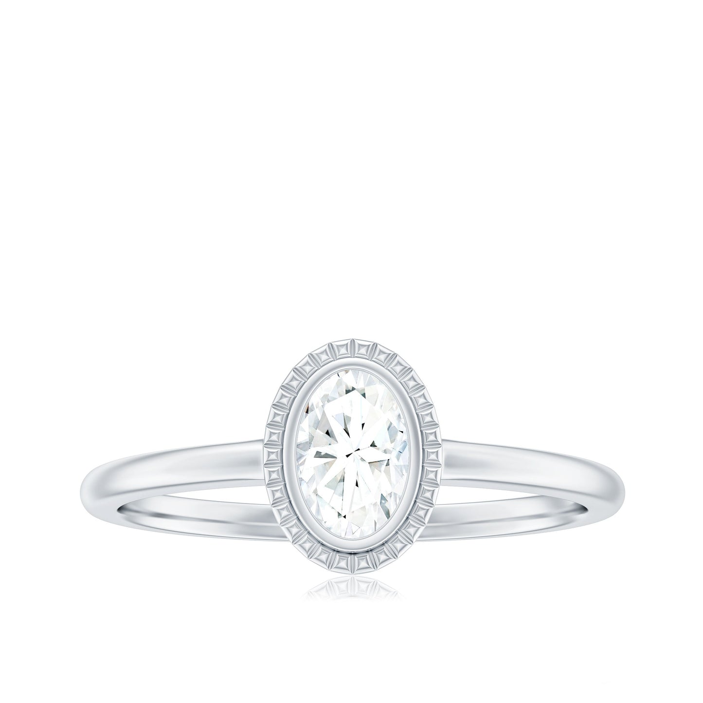 4X6mm Oval Cut Moissanite Solitaire Ring in Bezel Setting