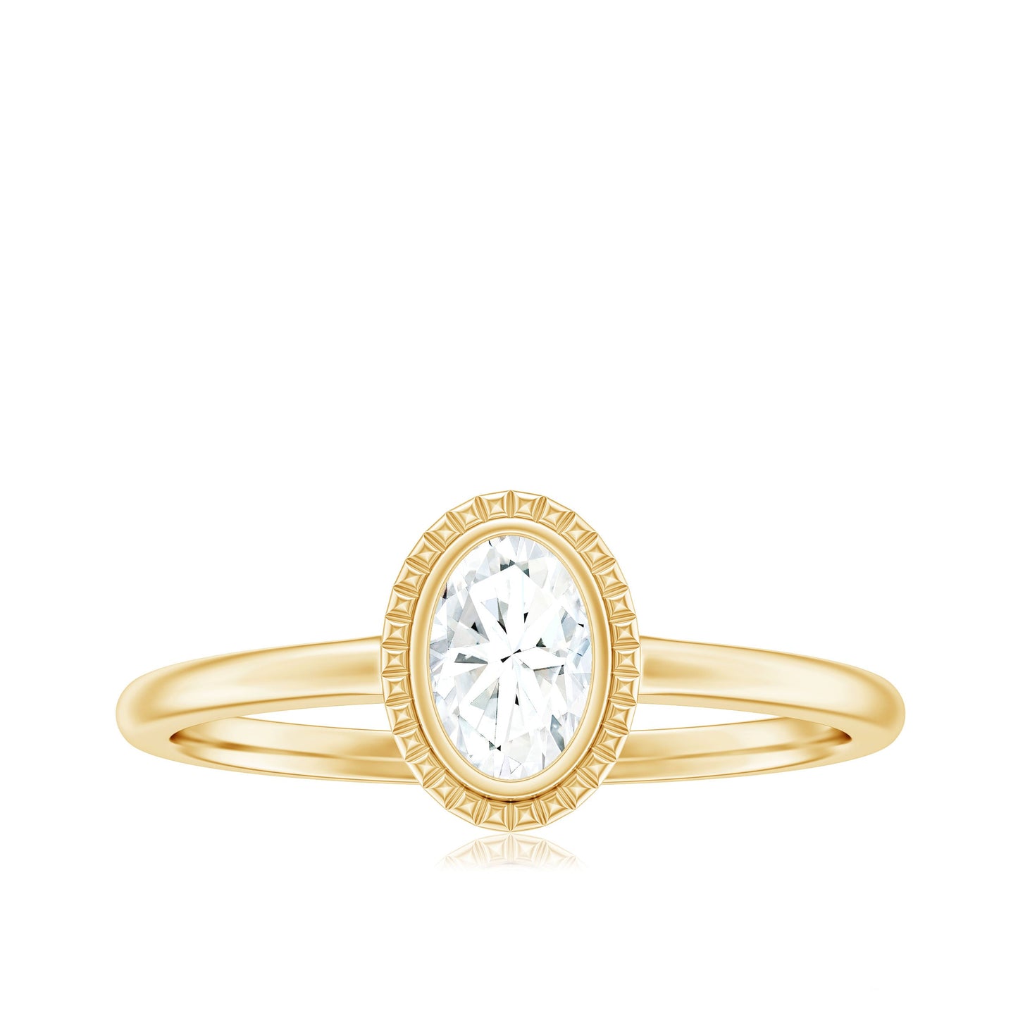 4X6mm Oval Cut Moissanite Solitaire Ring in Bezel Setting