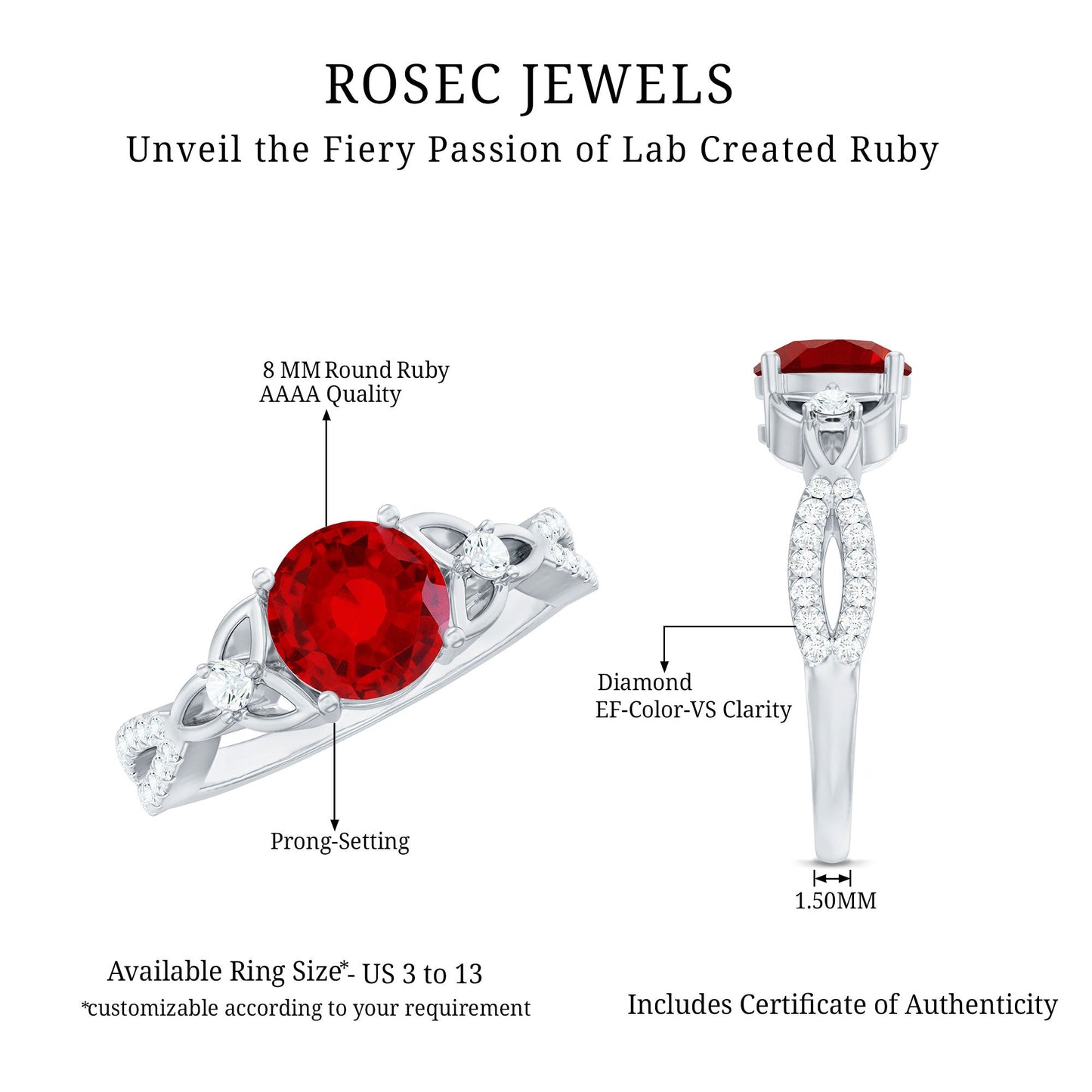 Certified Lab Created Ruby Solitaire Engagement Ring with Diamonds
