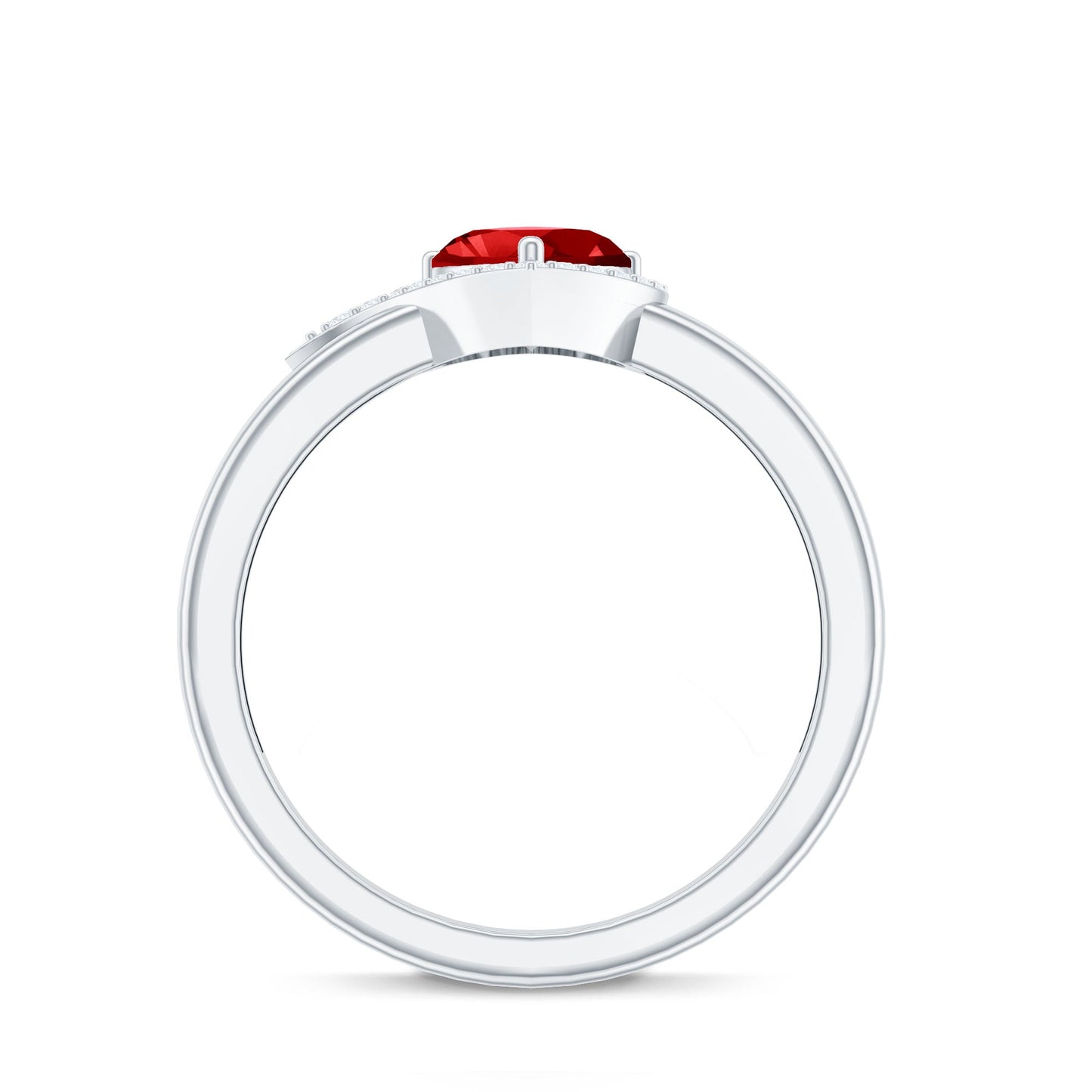 6 MM Lab Grown Ruby Heart Engagement Ring with Diamond Halo