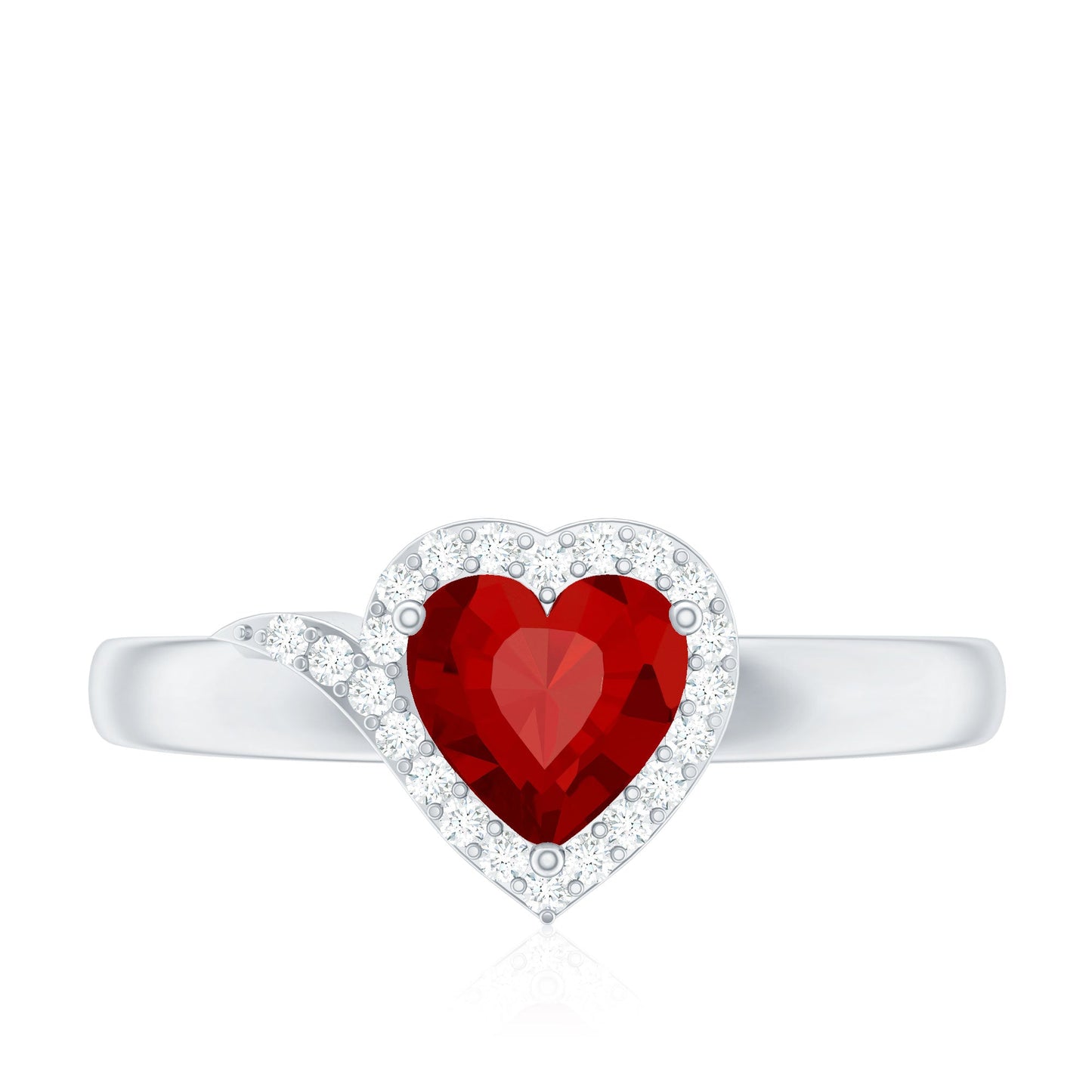 6 MM Lab Grown Ruby Heart Engagement Ring with Diamond Halo