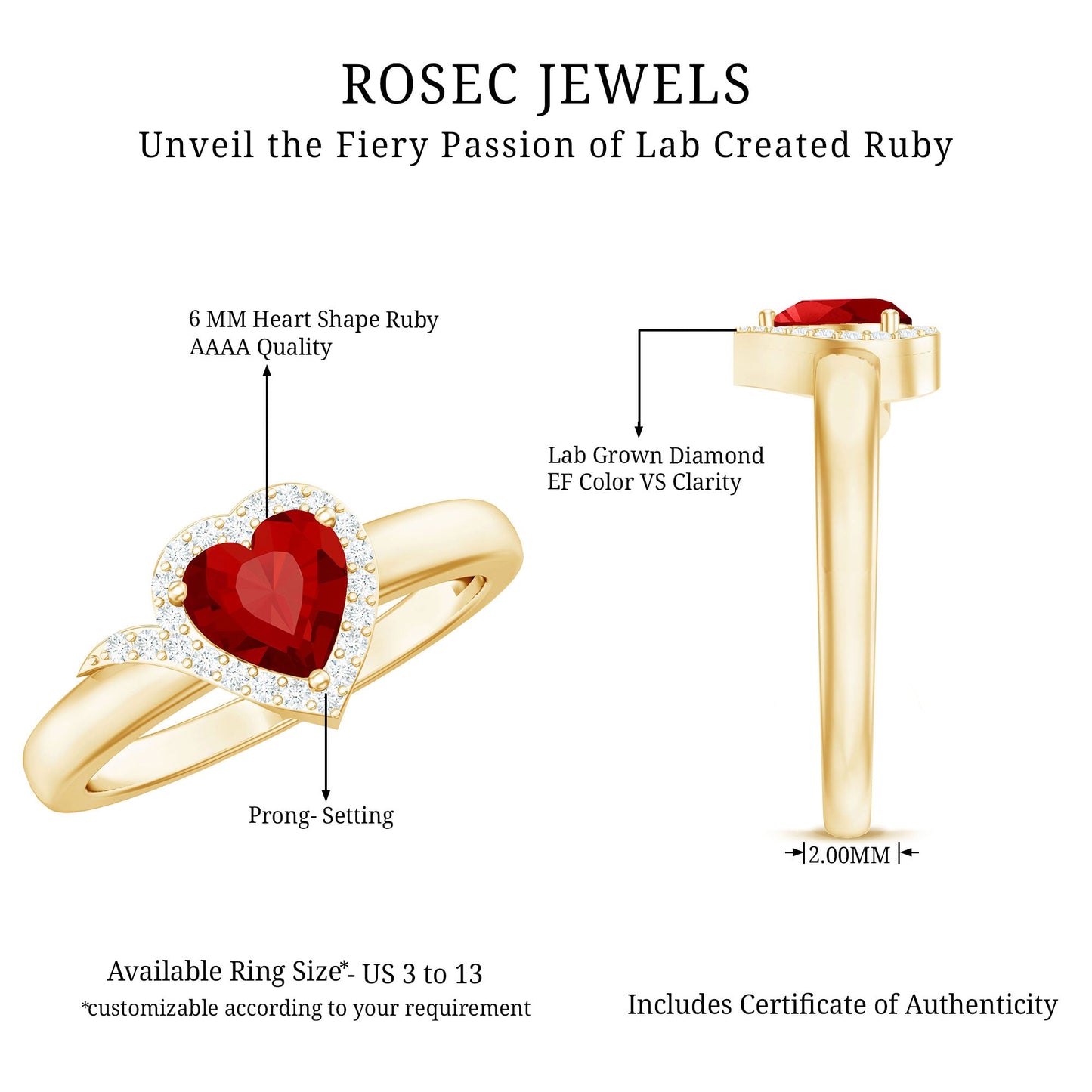 6 MM Lab Grown Ruby Heart Engagement Ring with Diamond Halo