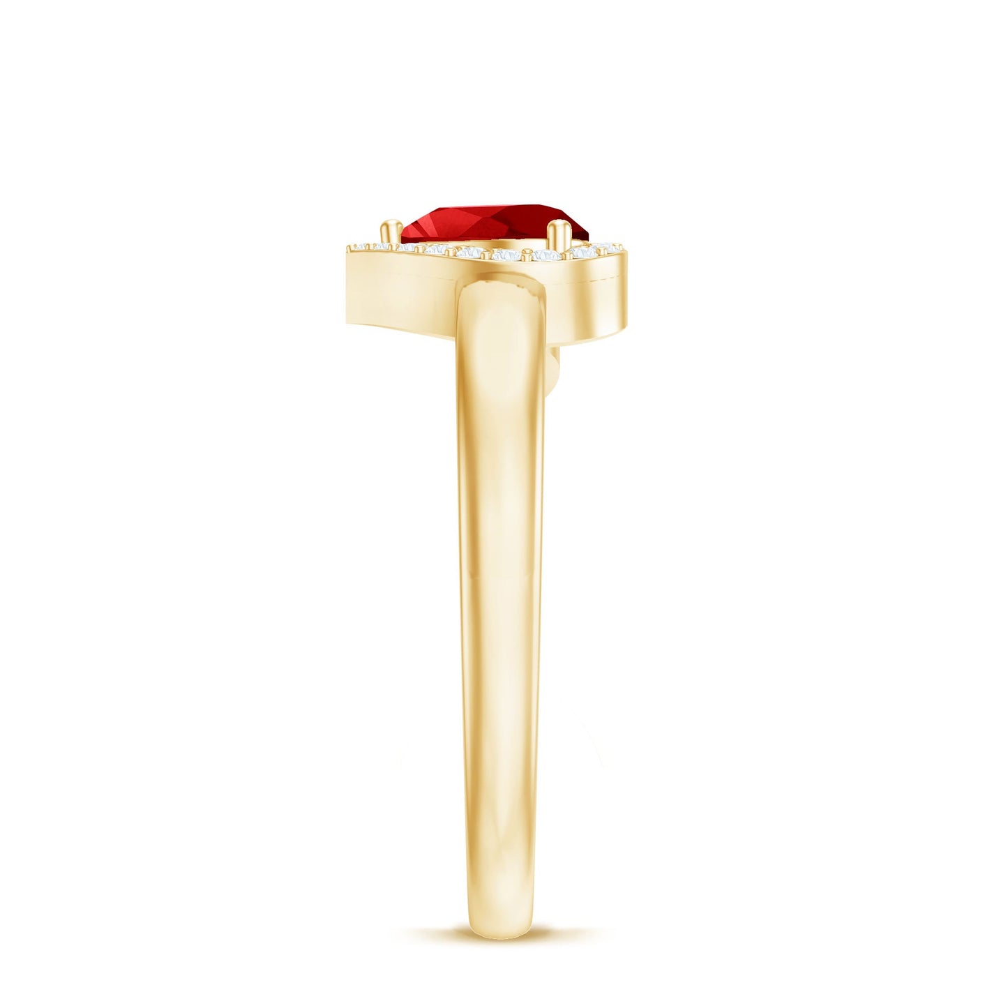 6 MM Lab Grown Ruby Heart Engagement Ring with Diamond Halo